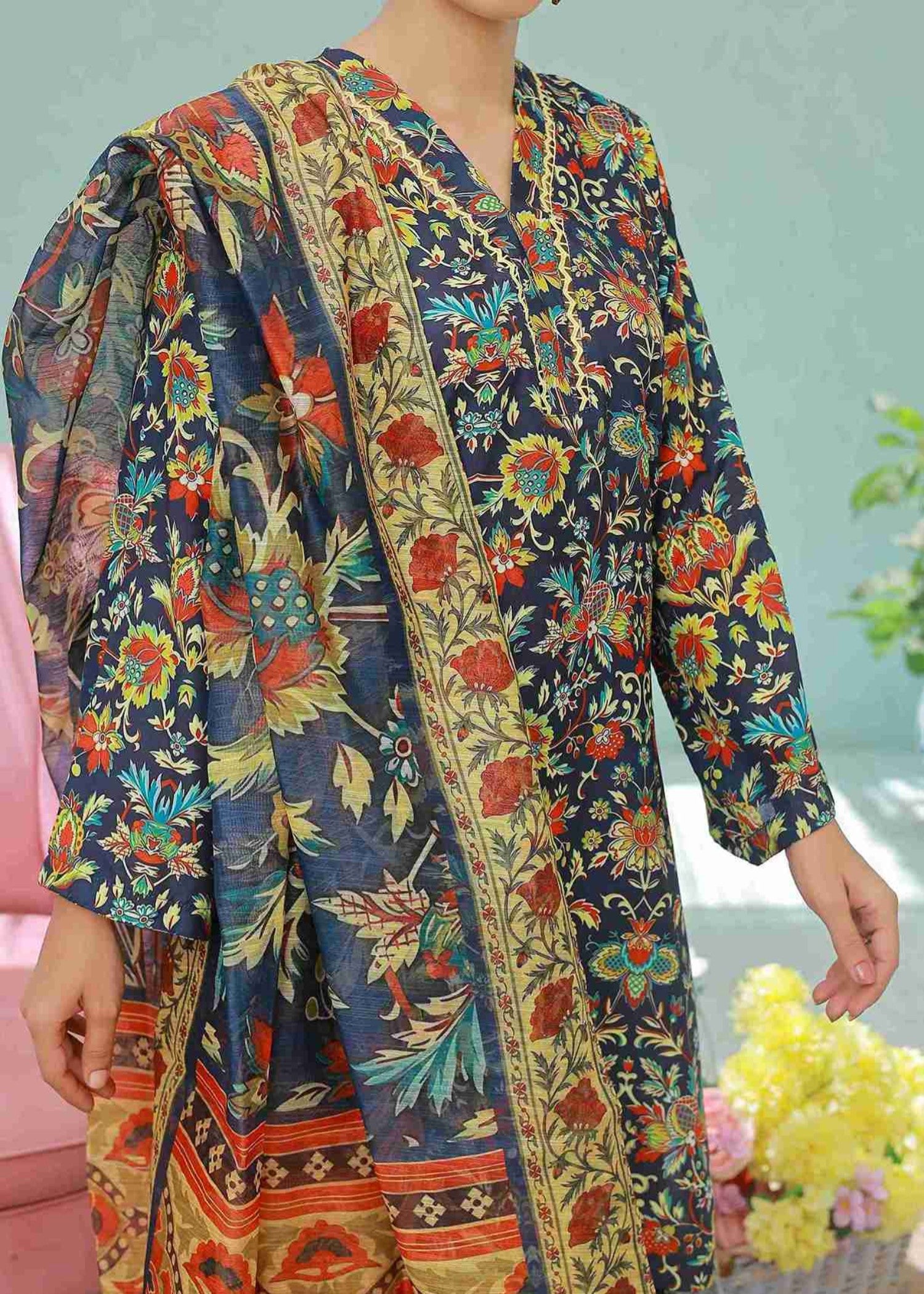 swiss lawn Kurta Set in Dark blue