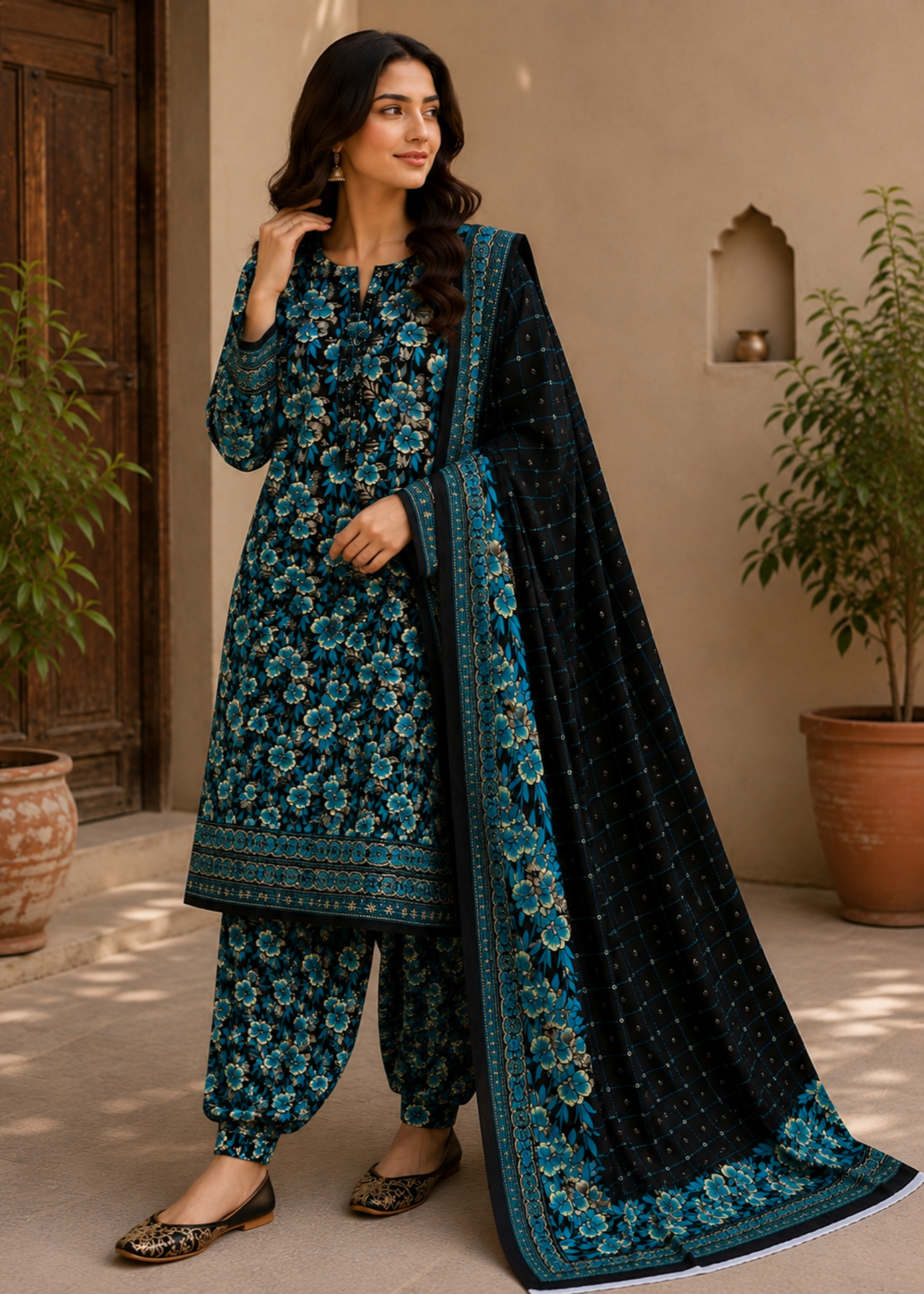 cotton Unstitched in Black, electric blue