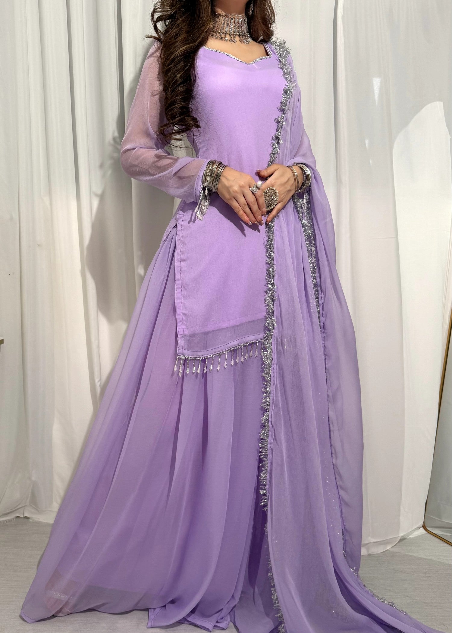 bemberg crinkle chiffon Sharara in Mauve