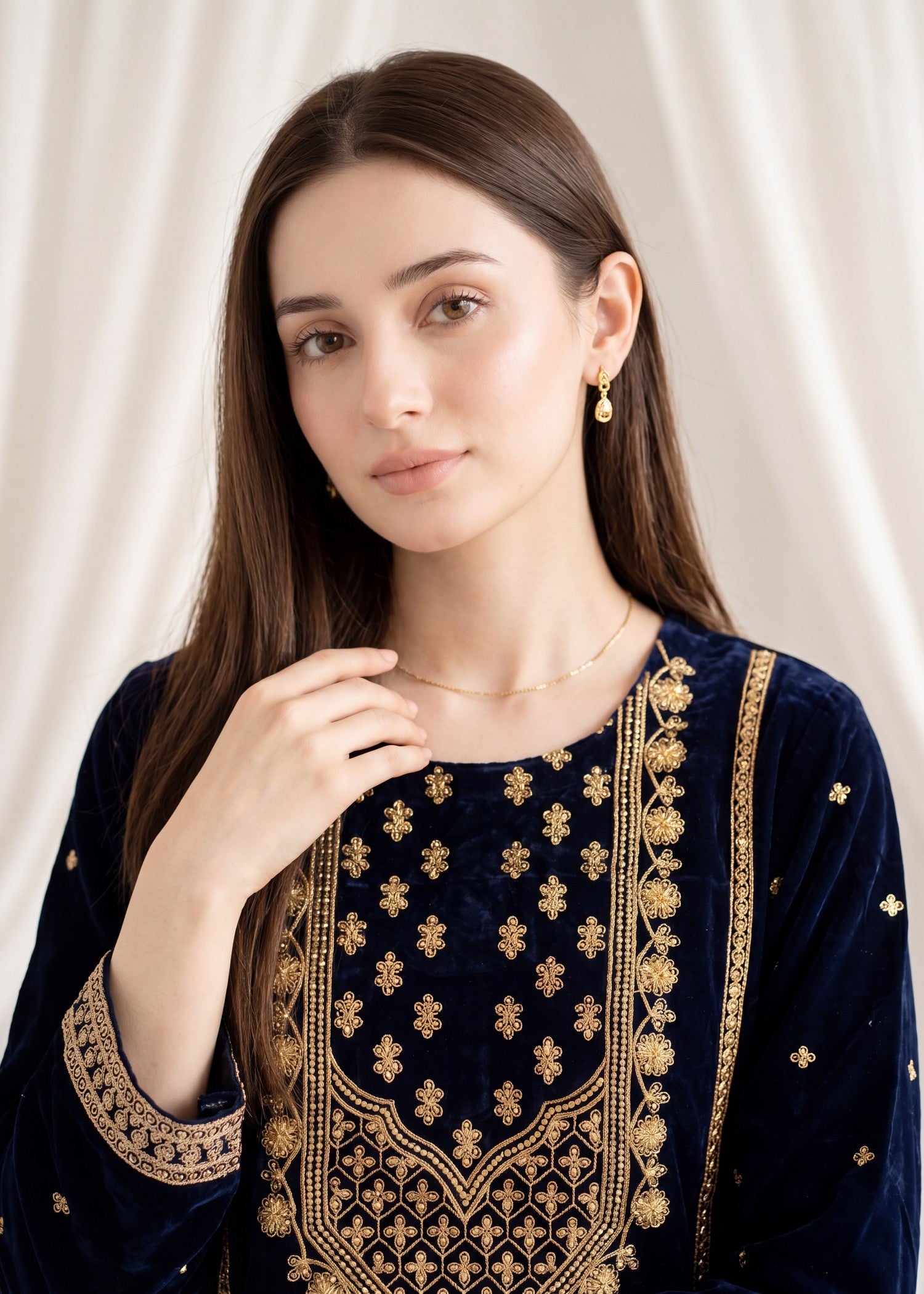 velvet Kurta Set in Royal blue