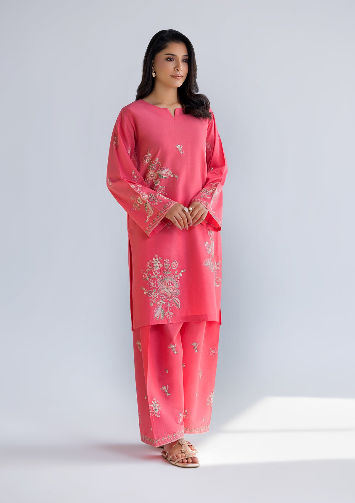 cotton Kurta Set in Shocking pink