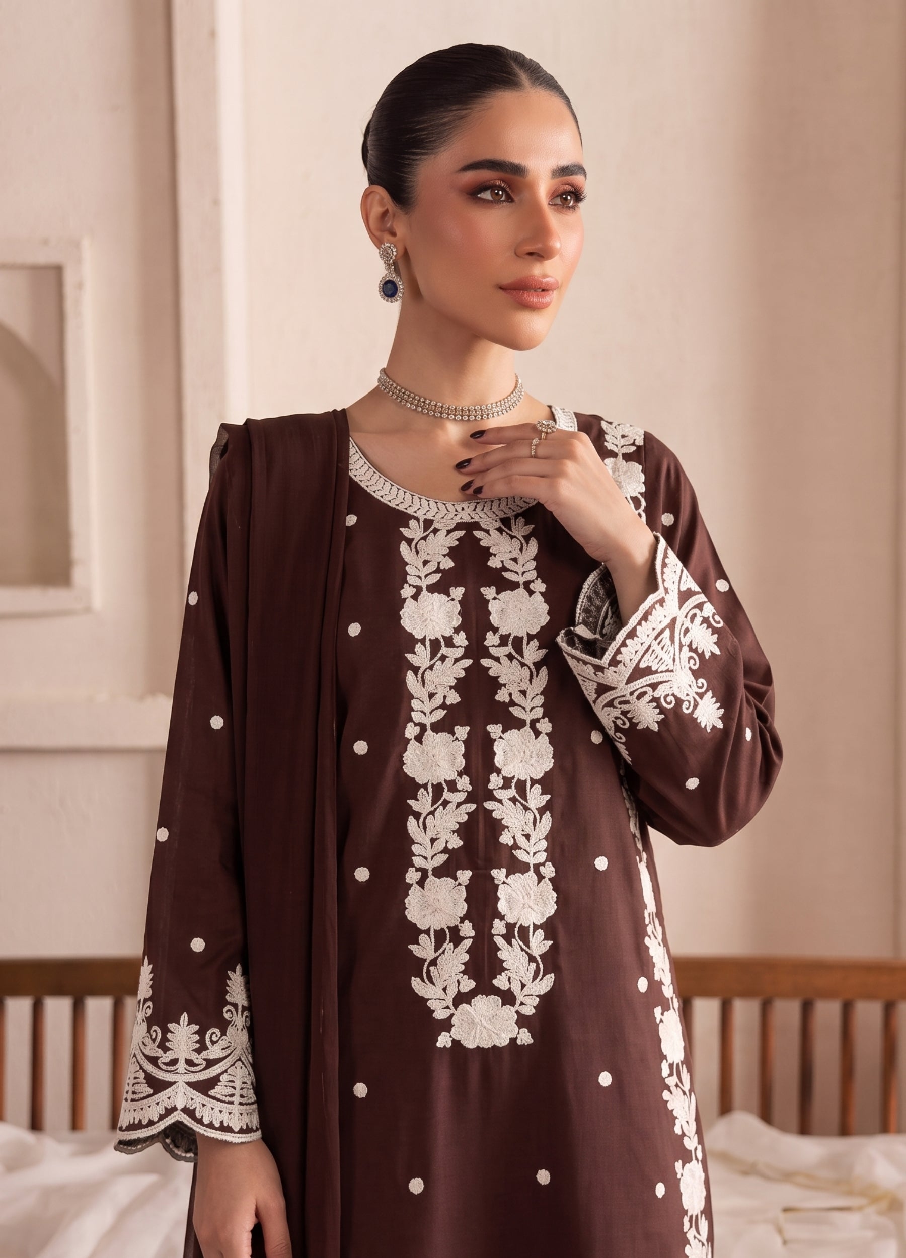 linen Kurta Set in Espresso brown