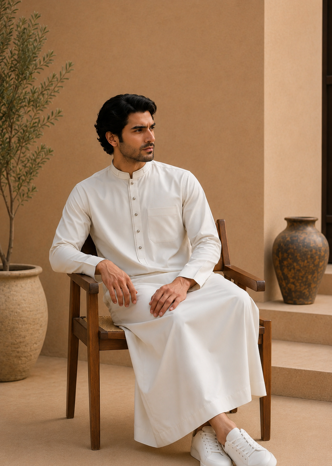 wash & wear Kurta in Cream by Noor E Zehra.Store