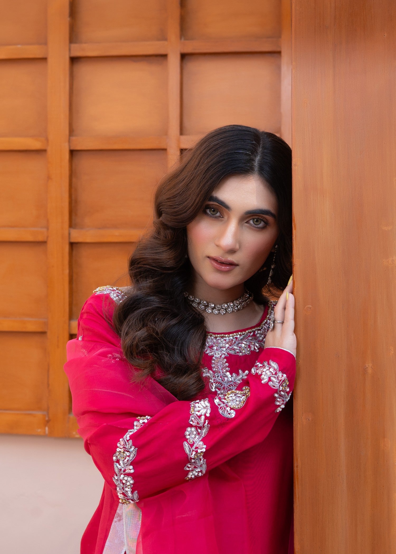 raw silk Kurta Set in Raspberry pink