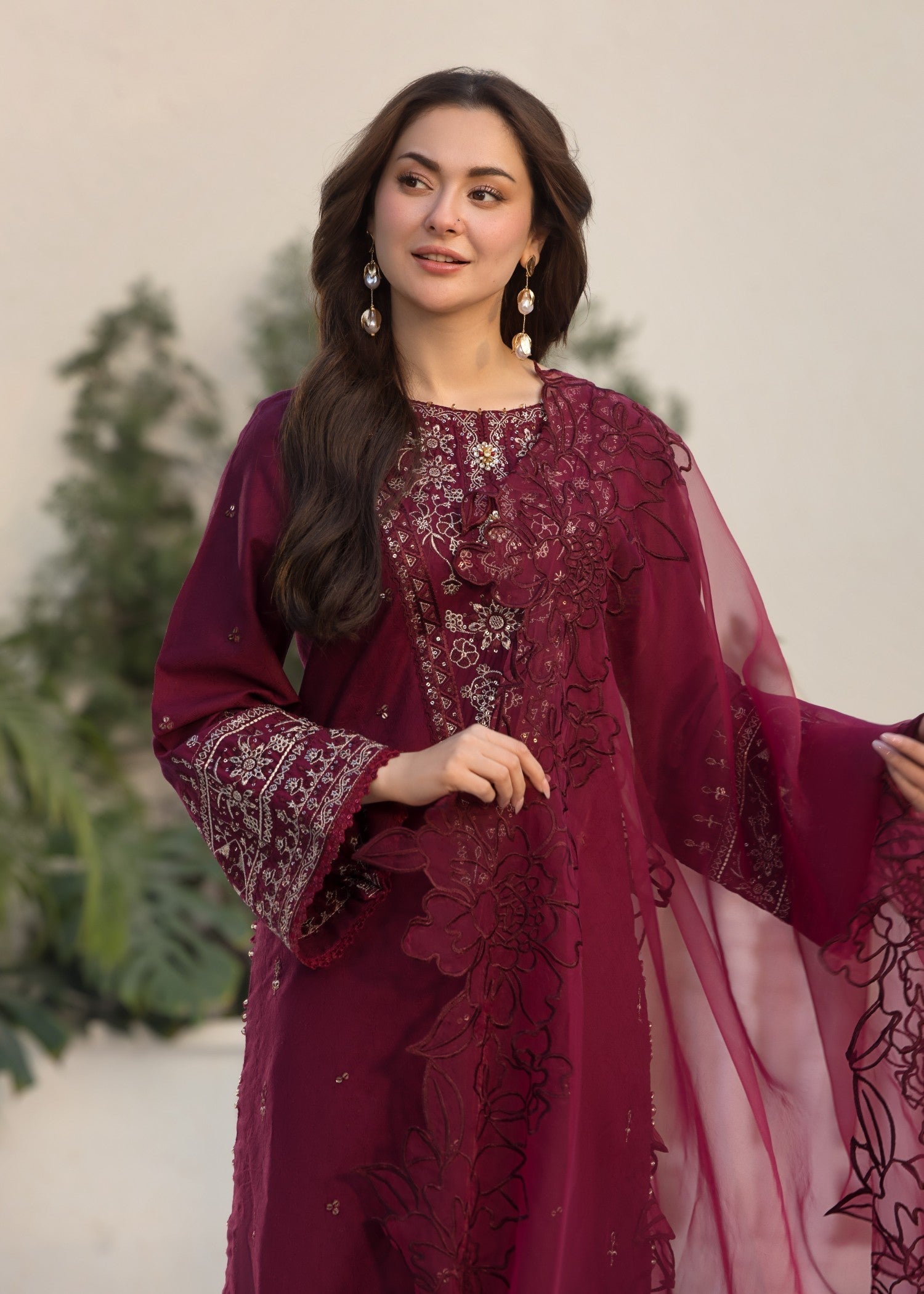 self jacquard Kurta Set in Maroon