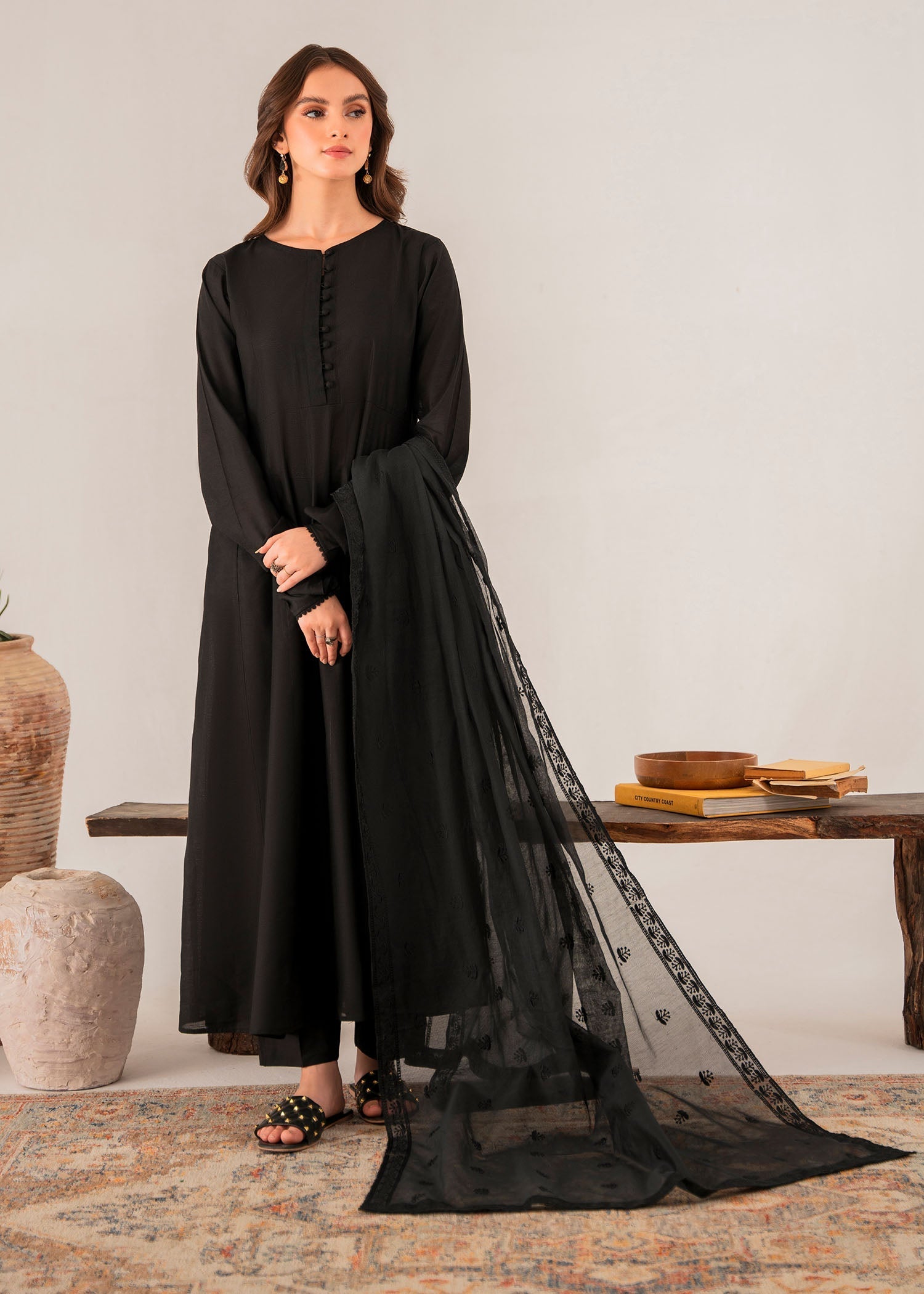 chambray Pishwas in Black