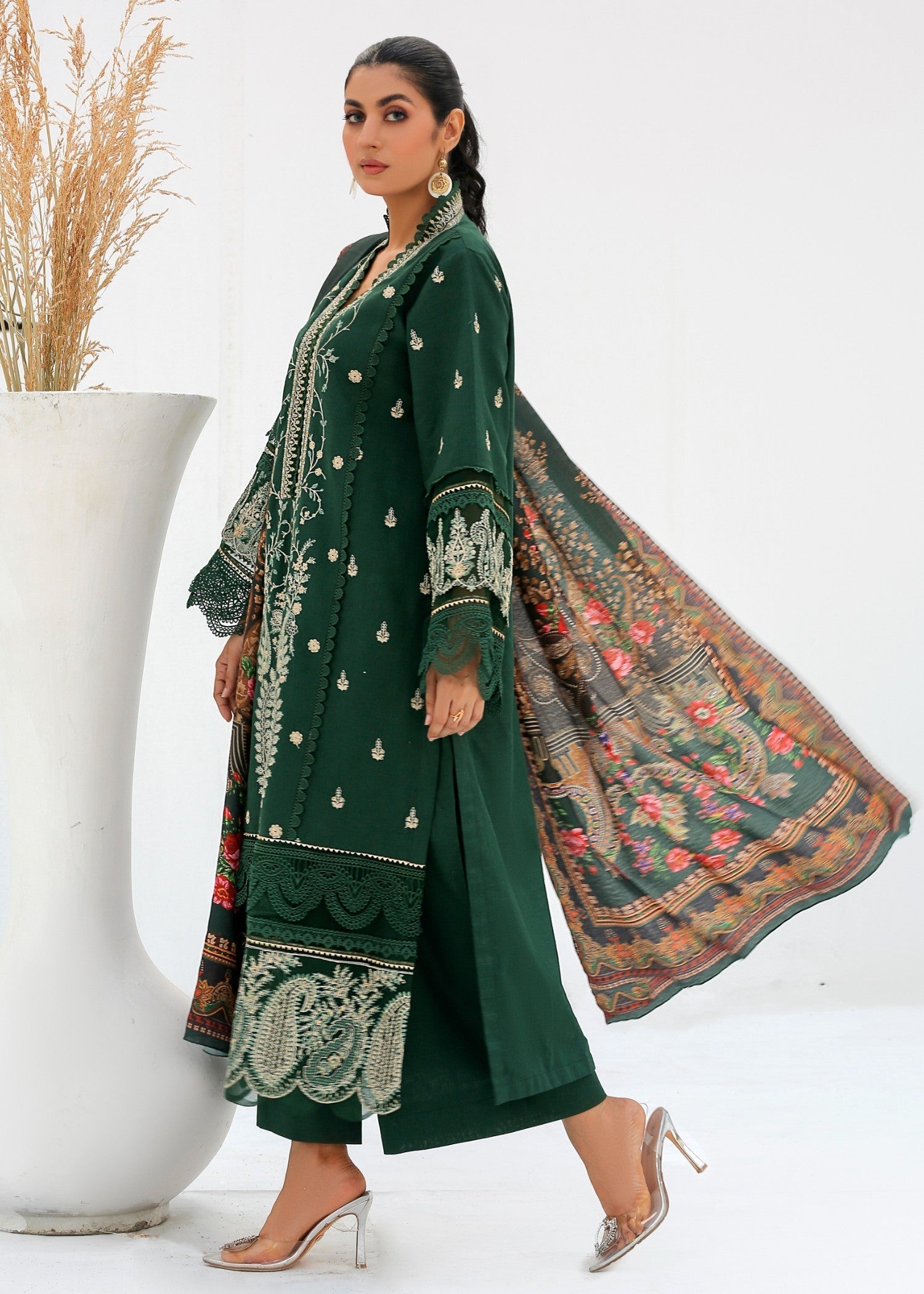 khaddar Kurta Set in Green