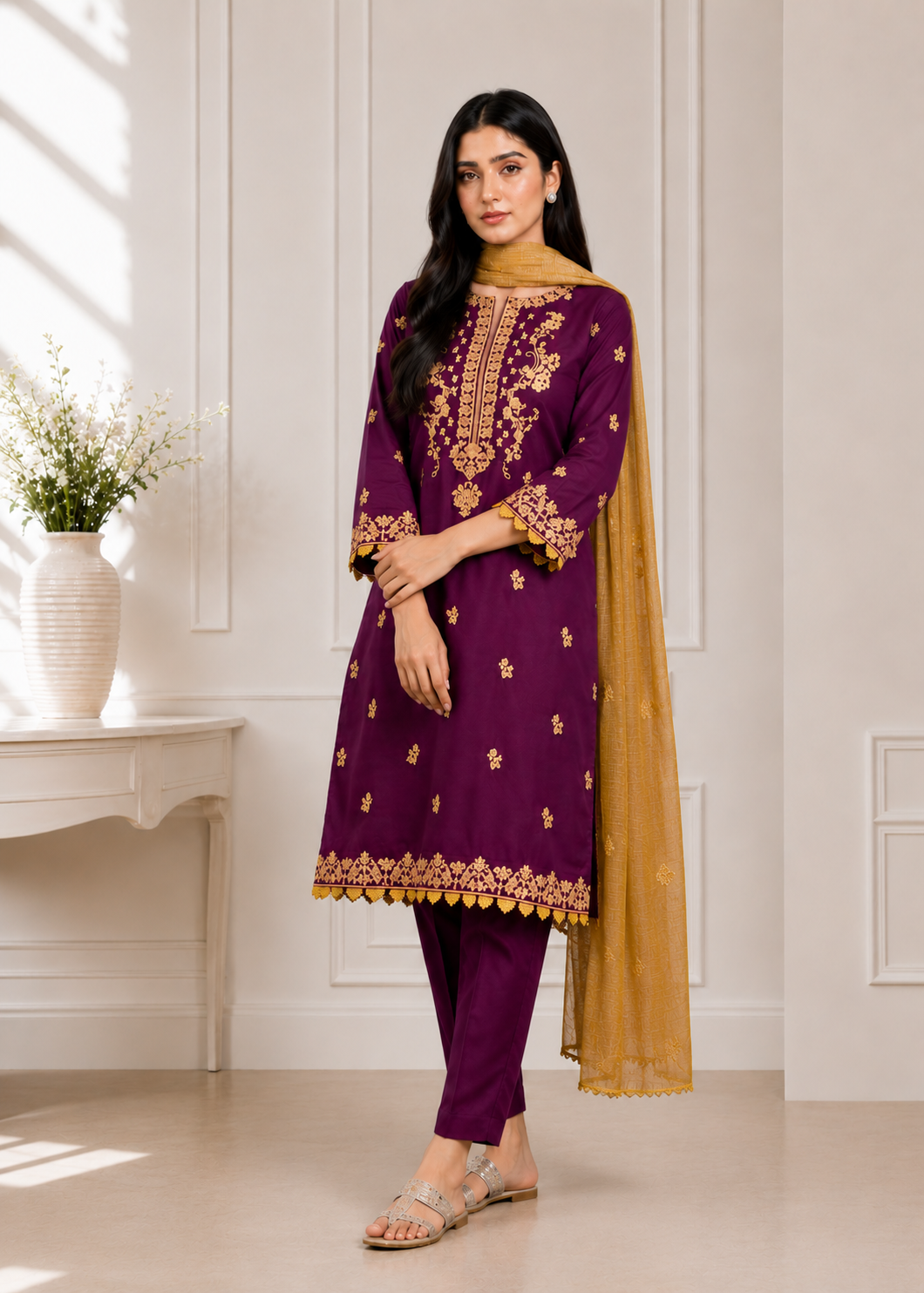 lawn cotton Unstitched in Purple