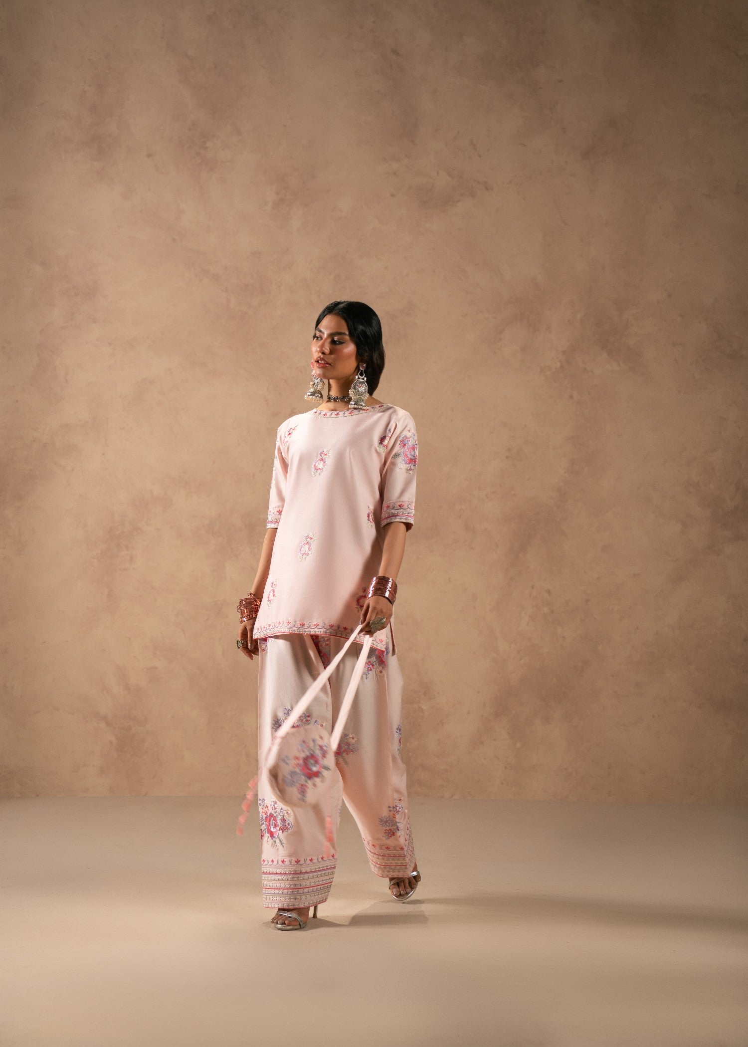 viscose thai silk Kurta Set in Baby pink