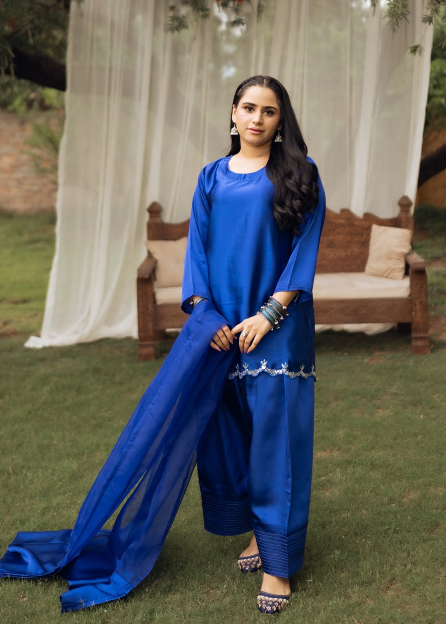silk Kurta Set in Blue