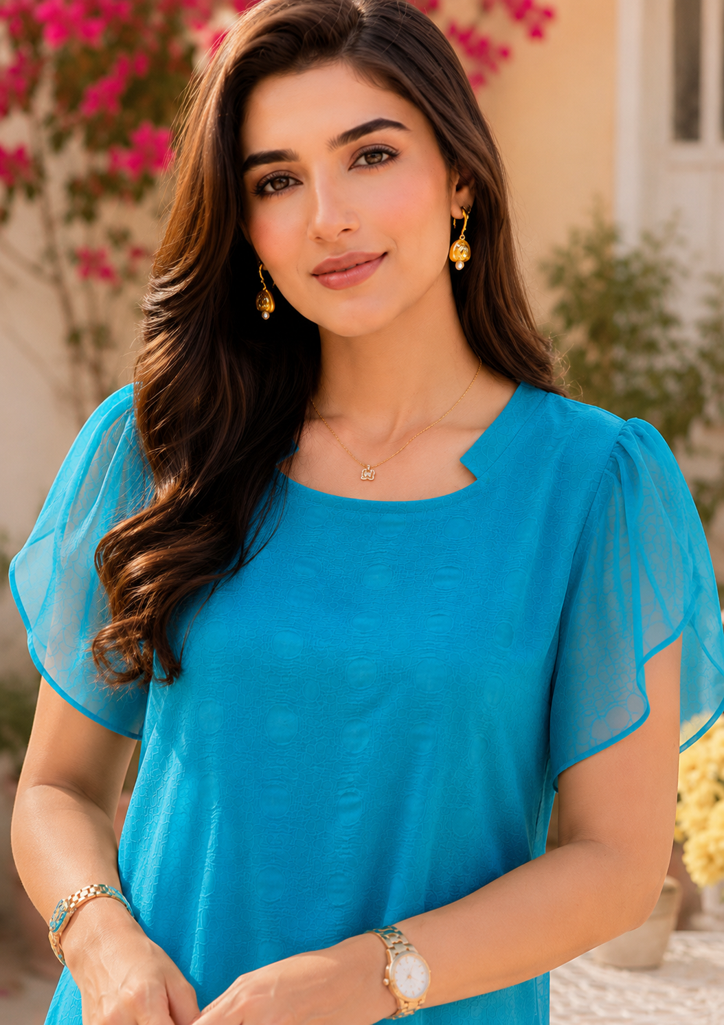 polyester chiffon Tunic in Bondi blue