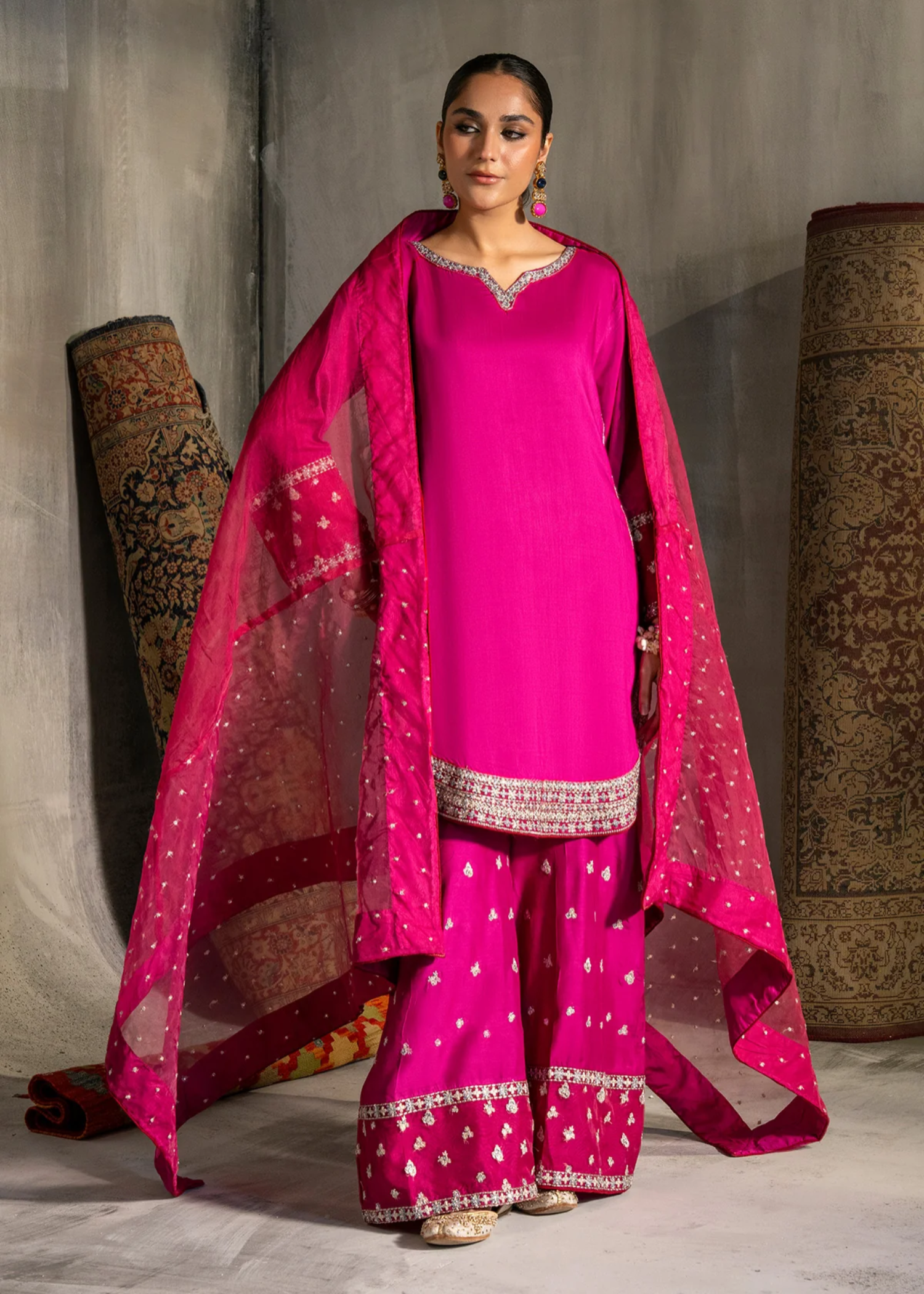 viscose Kurta Set in Fuchsia