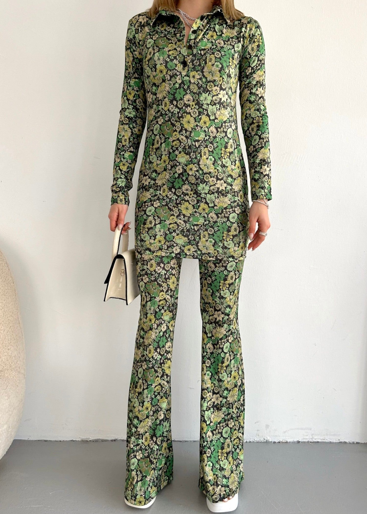 polyester-silk blend Co Ord Sets in Forest green