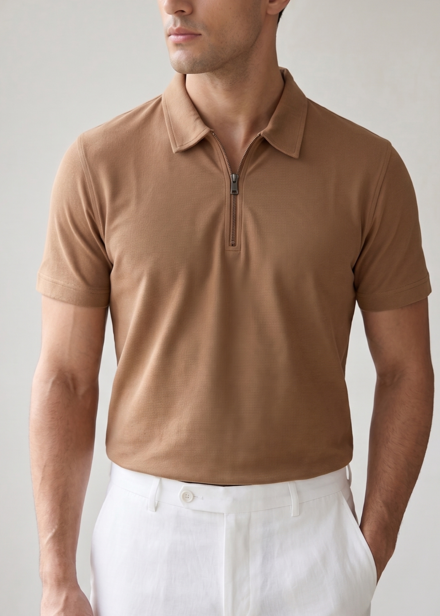cotton pique Polo Shirt in Camel brown