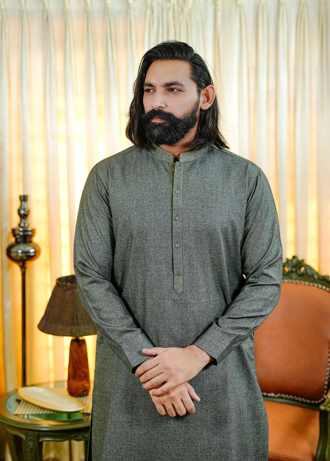 acrylic wool Shalwar Kameez in Bottle green