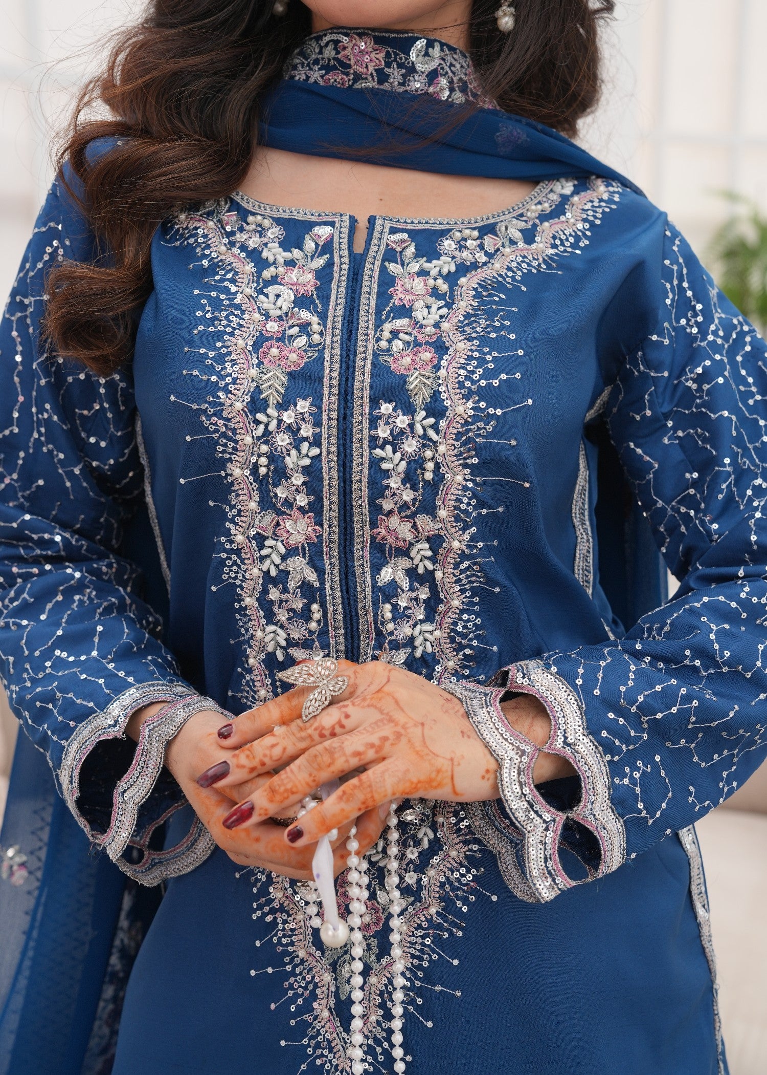 kattan silk Kurta Set in Yale blue