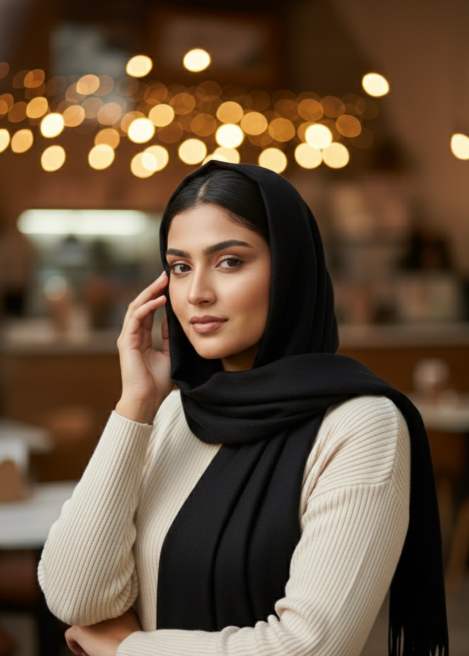 cashmere wool Hijab in Black