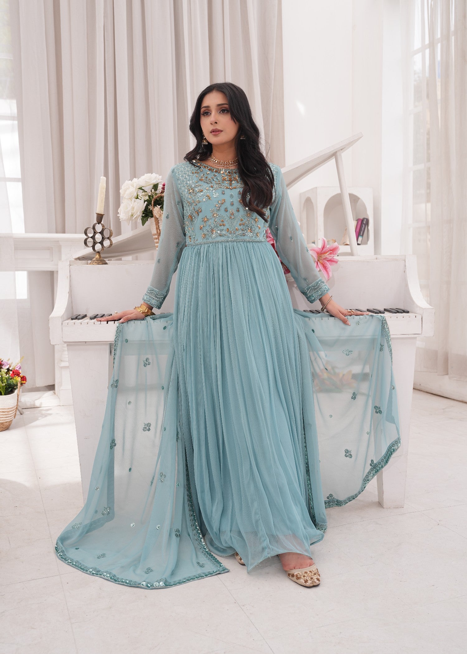 crinkle chiffon Maxi in Powder blue