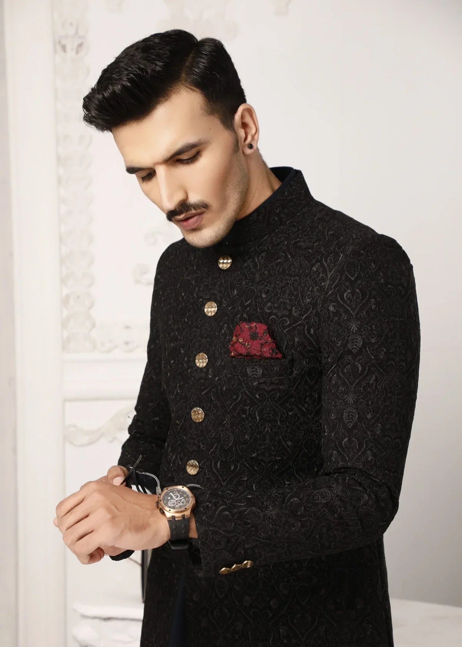 jamawar Prince Coat in Black