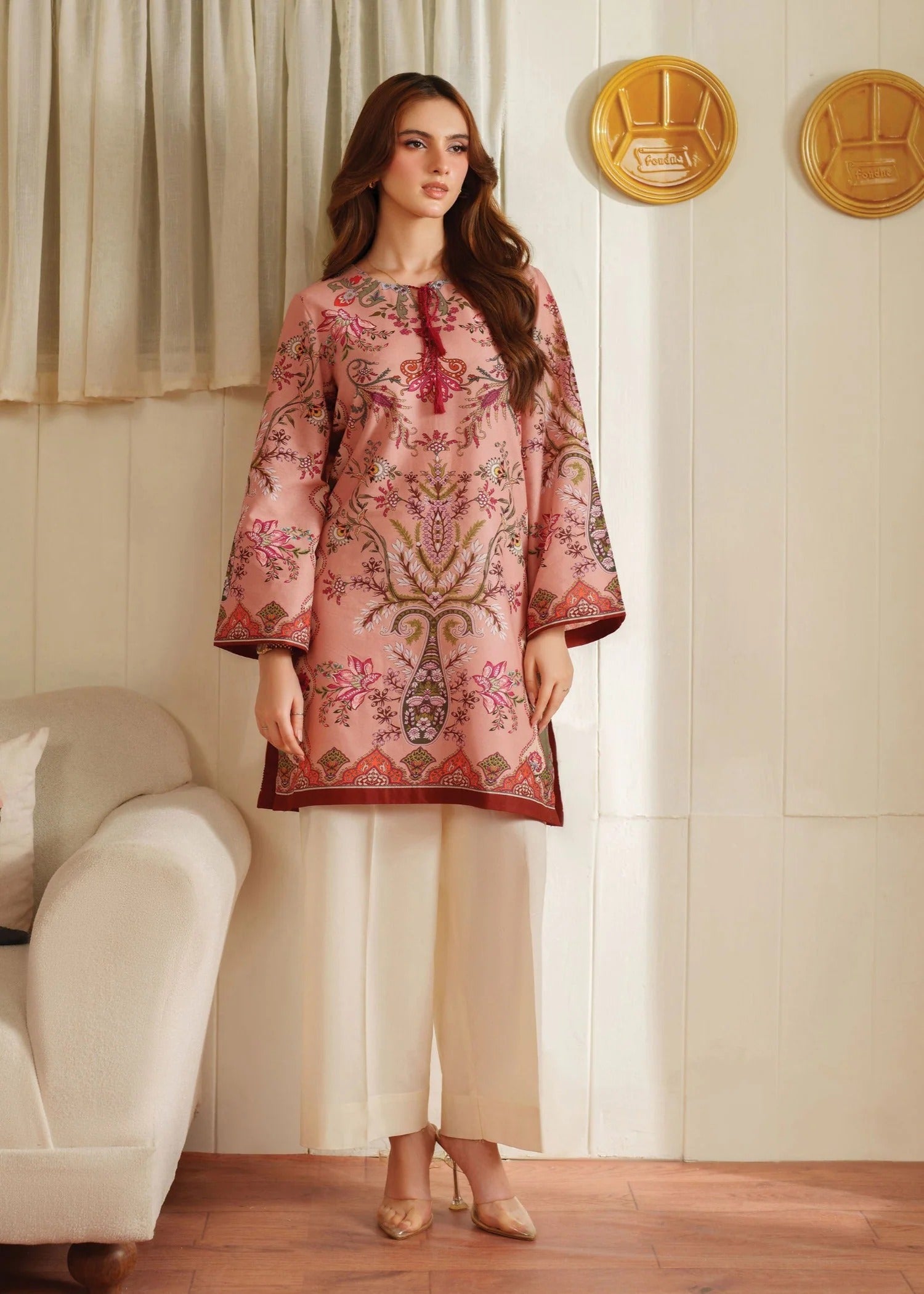 blended grip silk Kurta Set in Peach pink