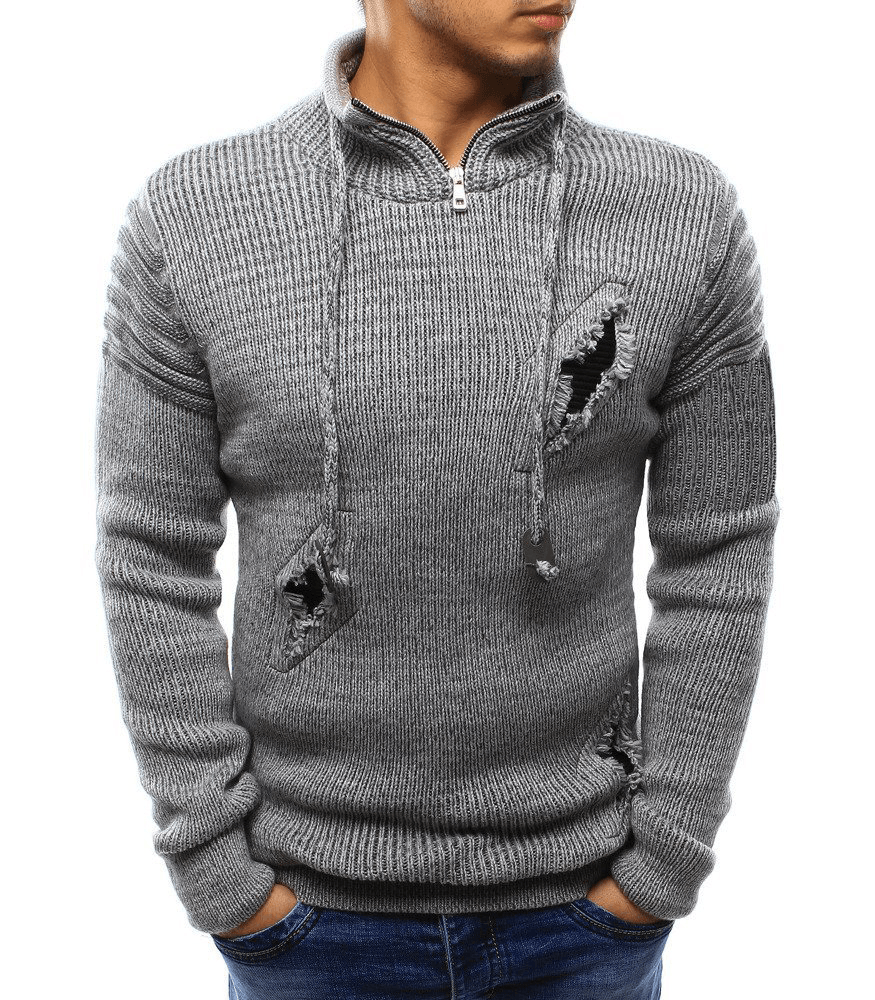 High Neck Zipper Broken Hole Fashion Trendy Sweater