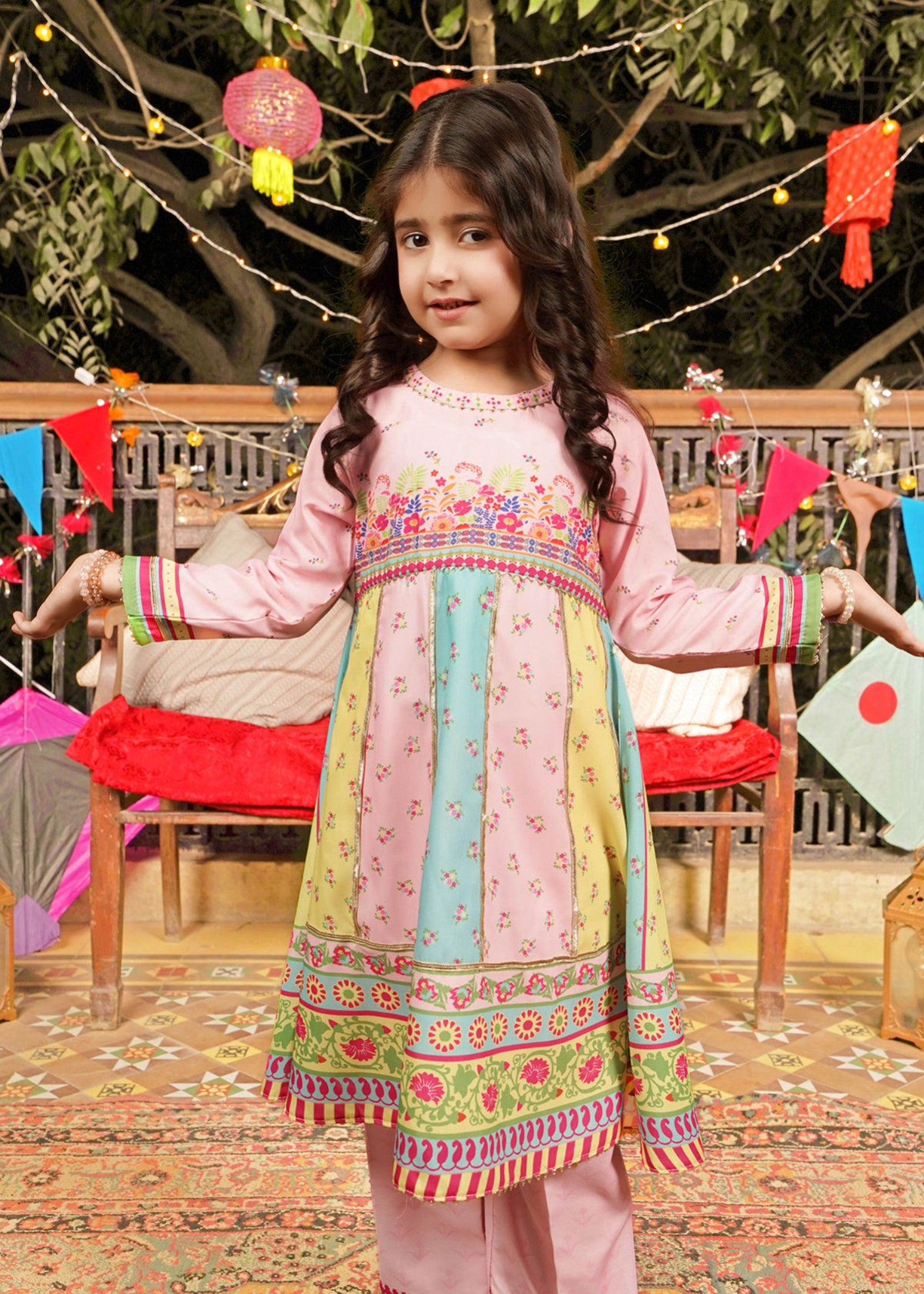 poly lawn Pishwas in Light pink