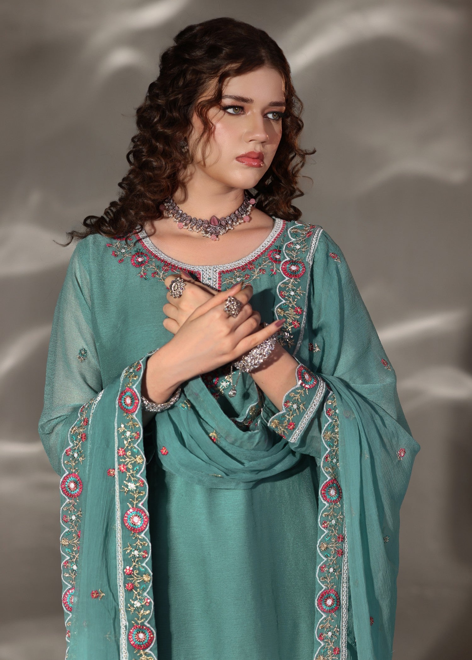 pk chiffon Sharara in Sea green