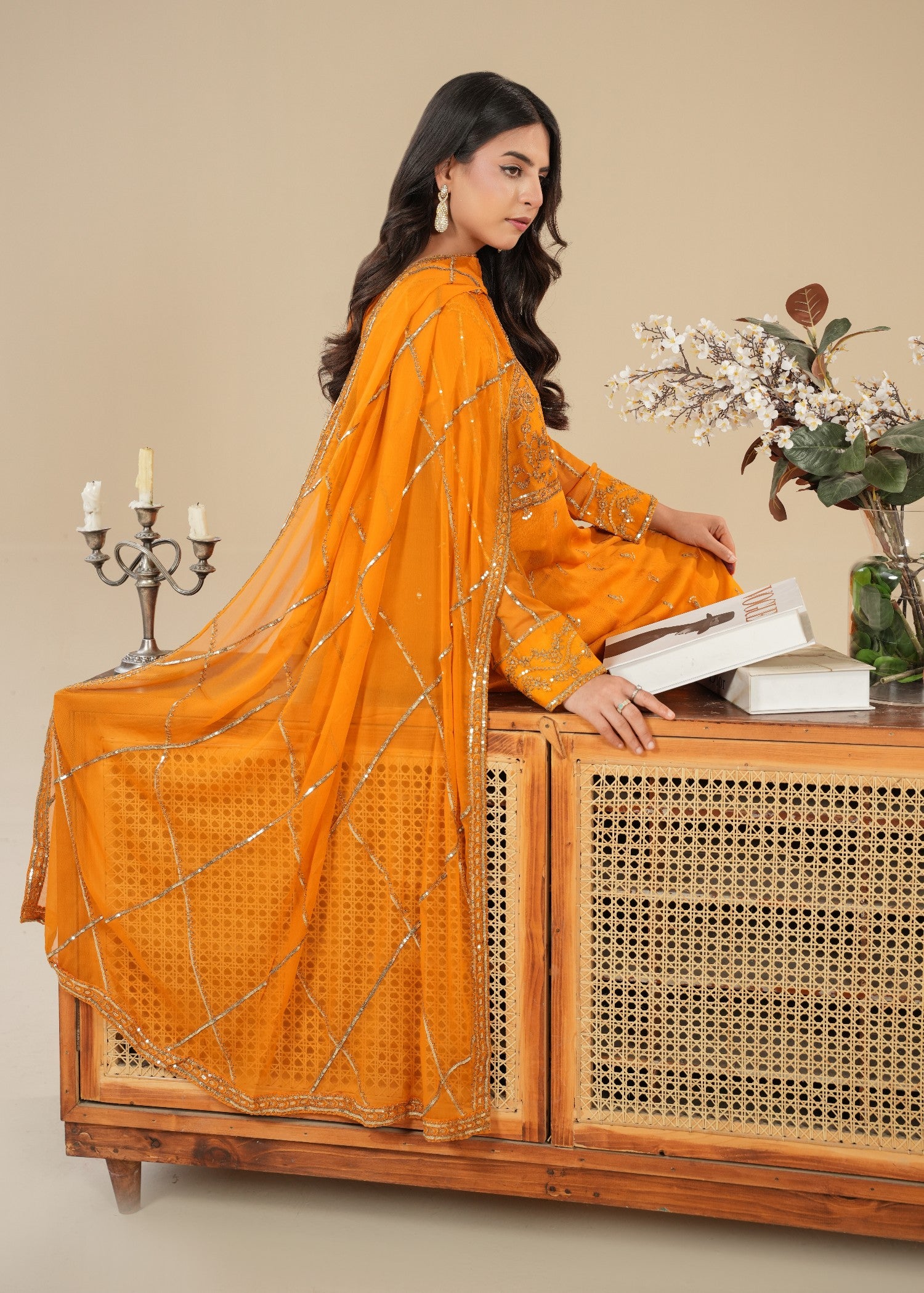crinkle chiffon Maxi in Orange
