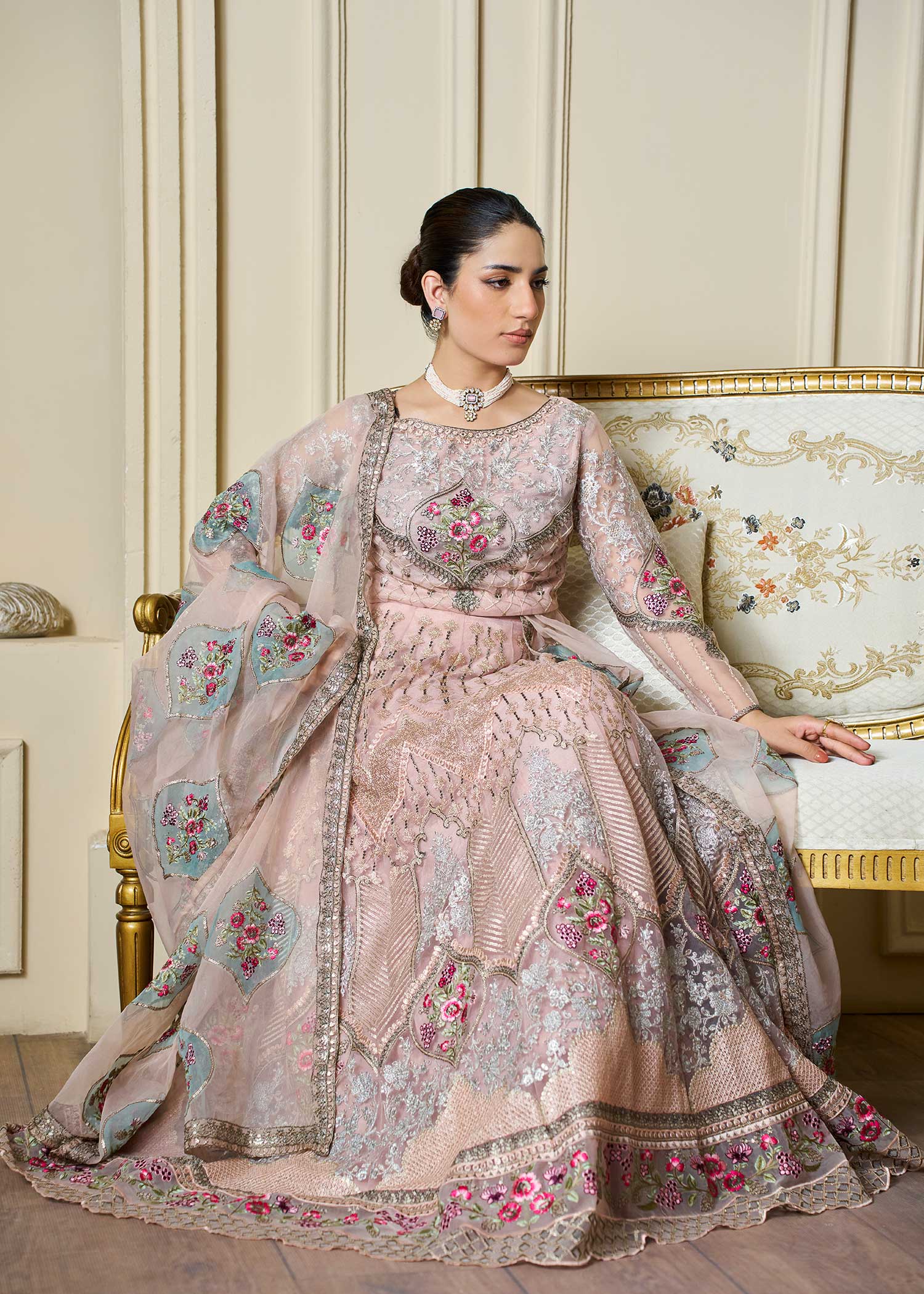silk cotton net Lehenga in Baby pink