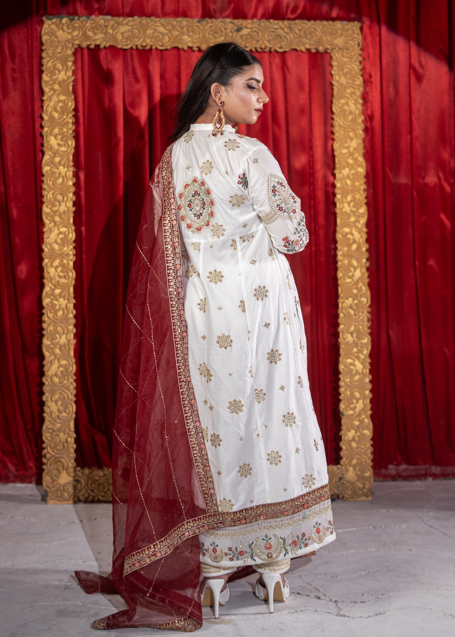 lawn cotton Anarkali in White