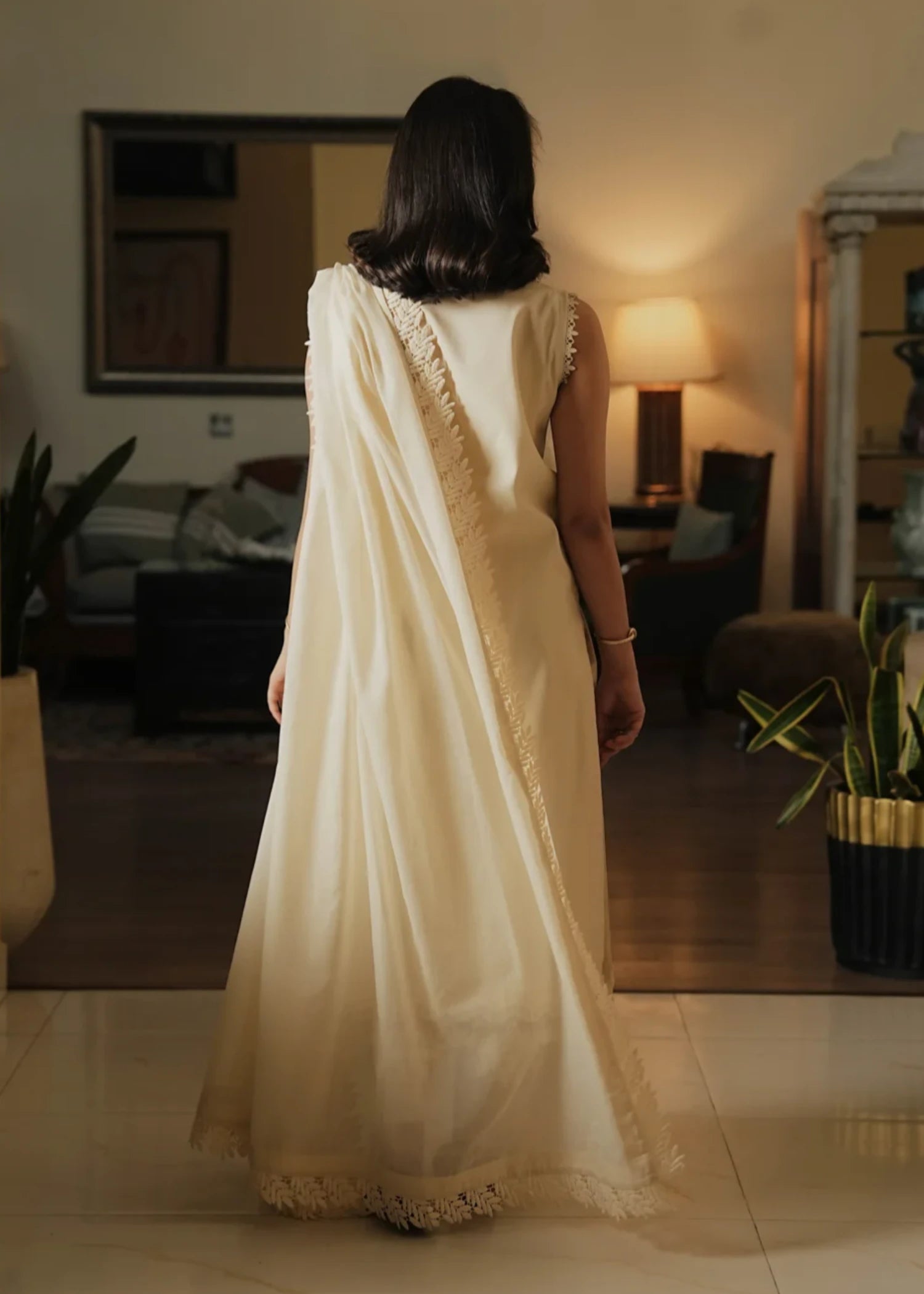 lawn cotton Kurta Set in Ivory