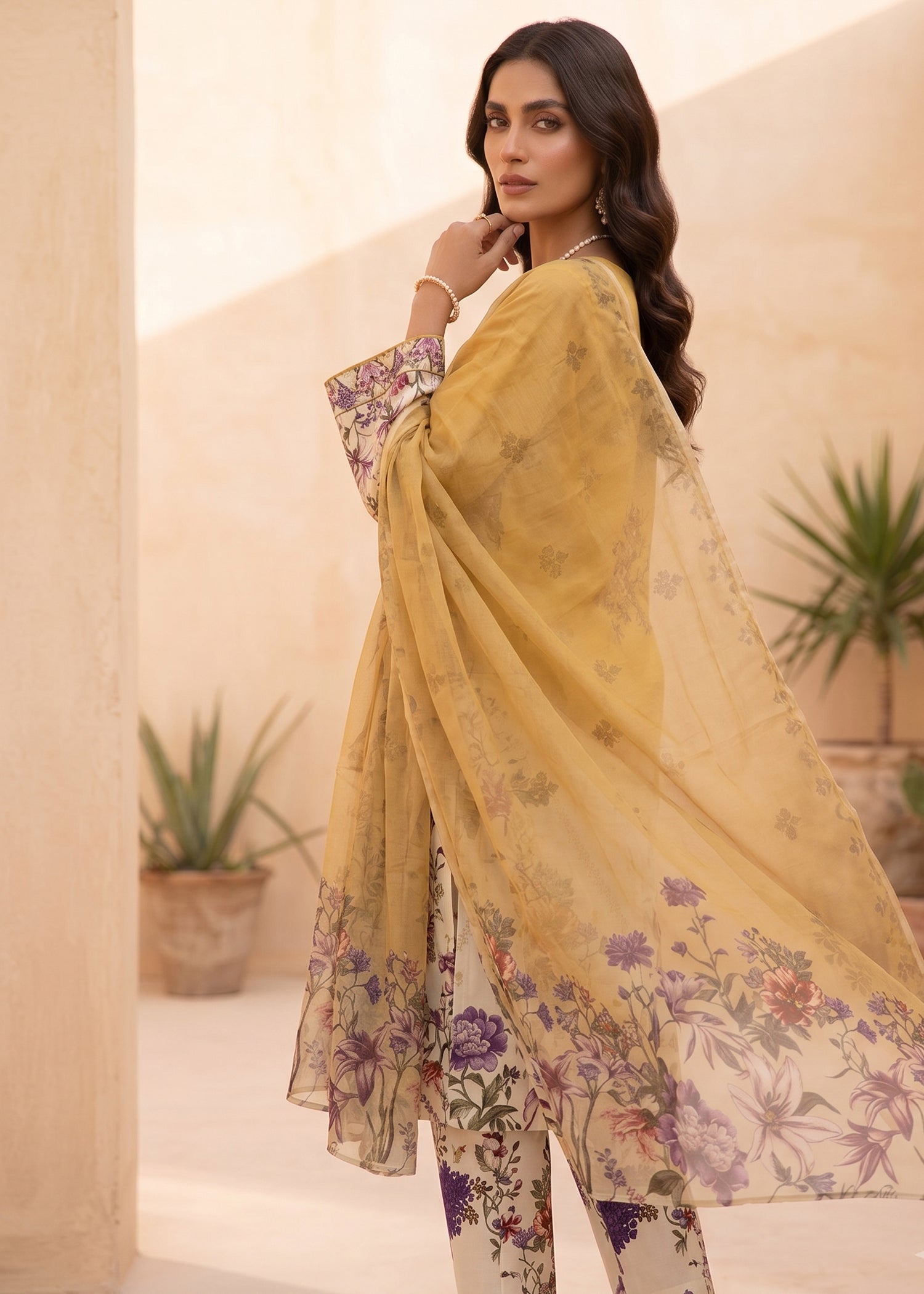 poly lawn Kurta Set in Sunflower