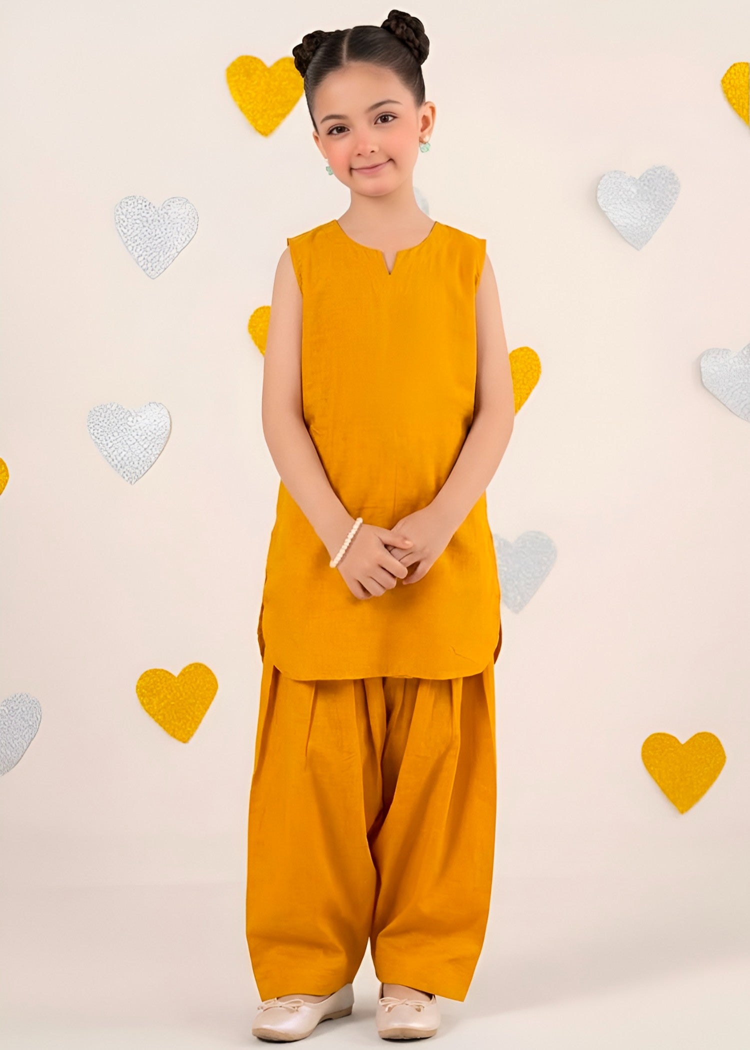 lawn cotton Kurta Set in Mari gold