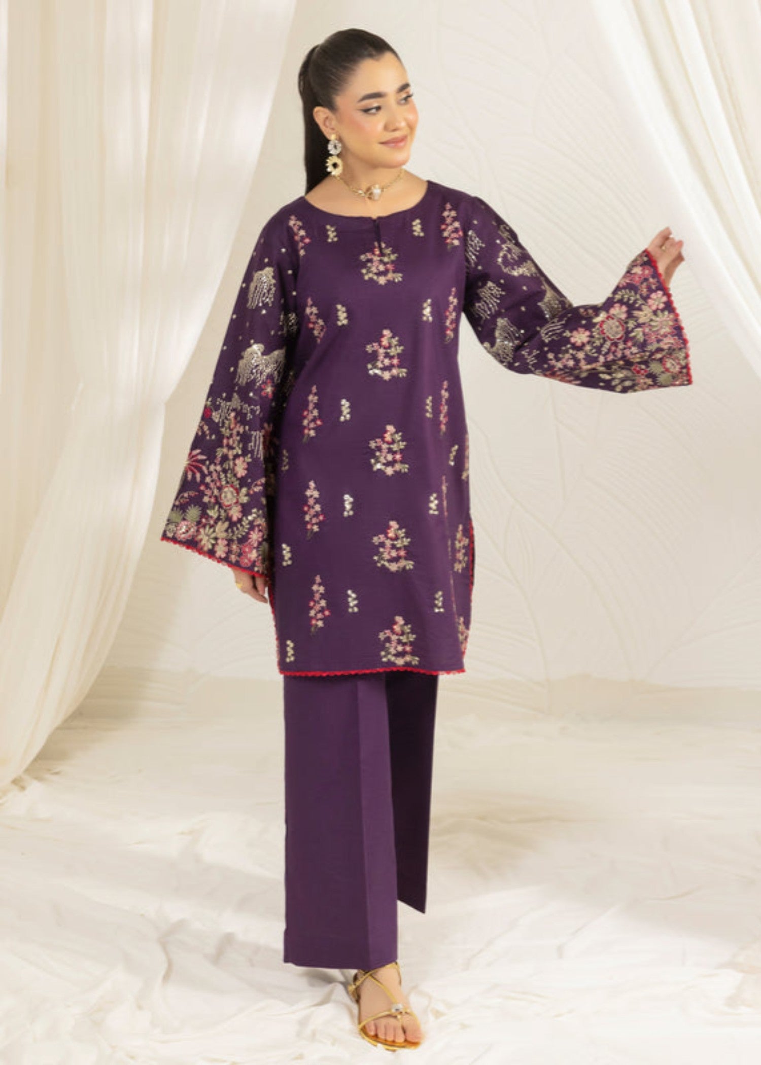 cotton dobby Kurta Set in Purple