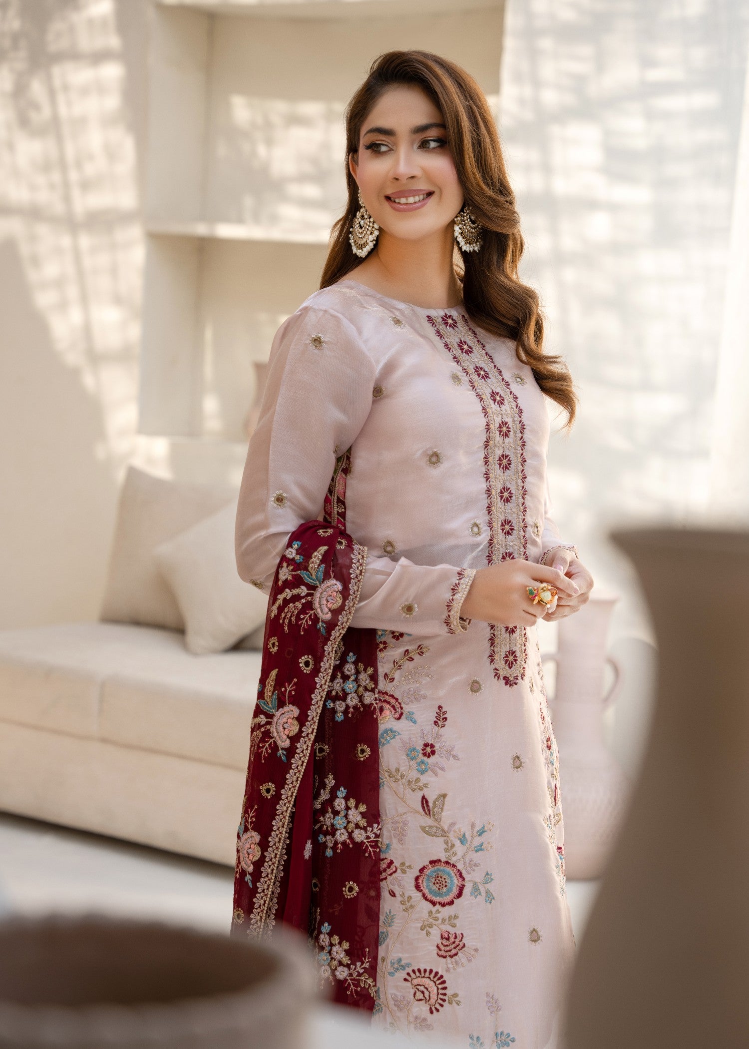 silk Kurta Set in Rose pink