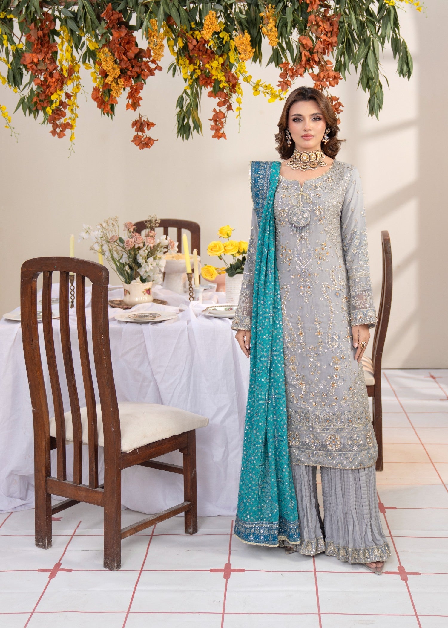 chiffon Kurta Set in Graphite