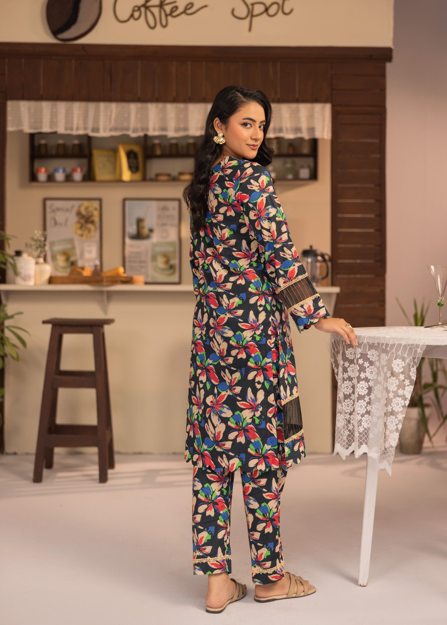 lawn Co Ord Sets in Charcoal black, tomato red, pastel green