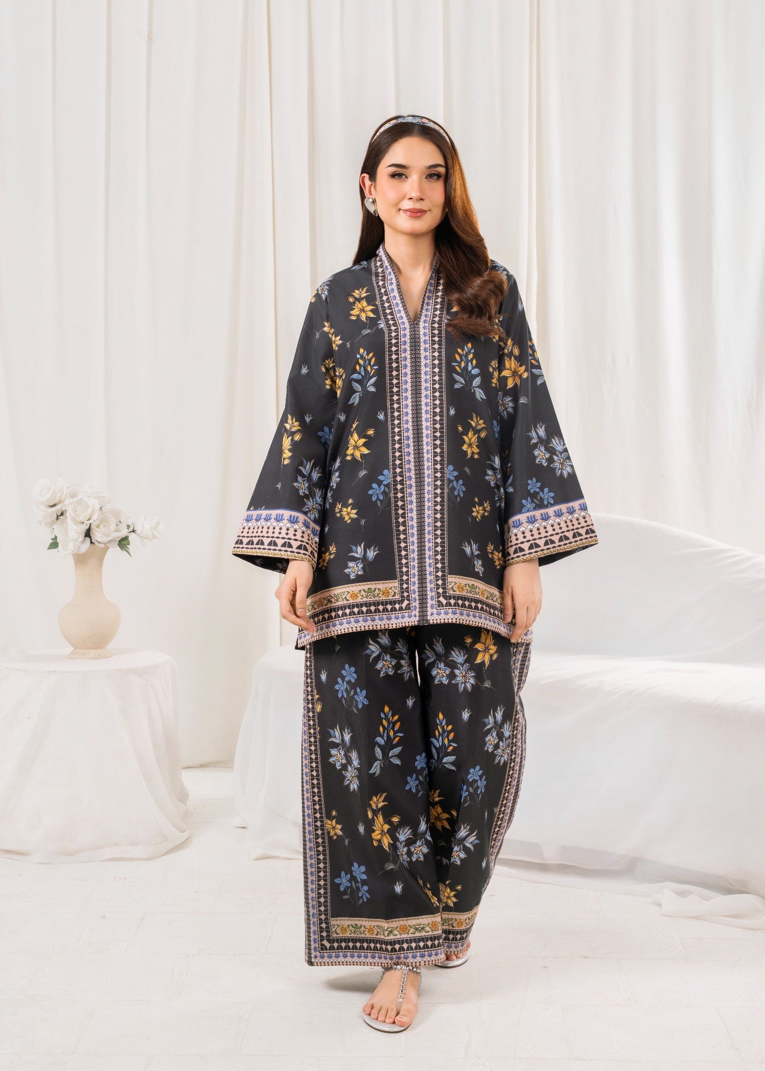 poly lawn Co Ord Sets in Black, yellow