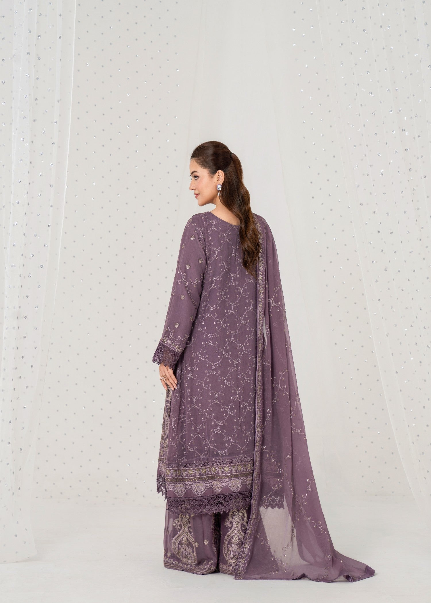 pk crinkle chiffon Kurta Set in Purple mountain majesty