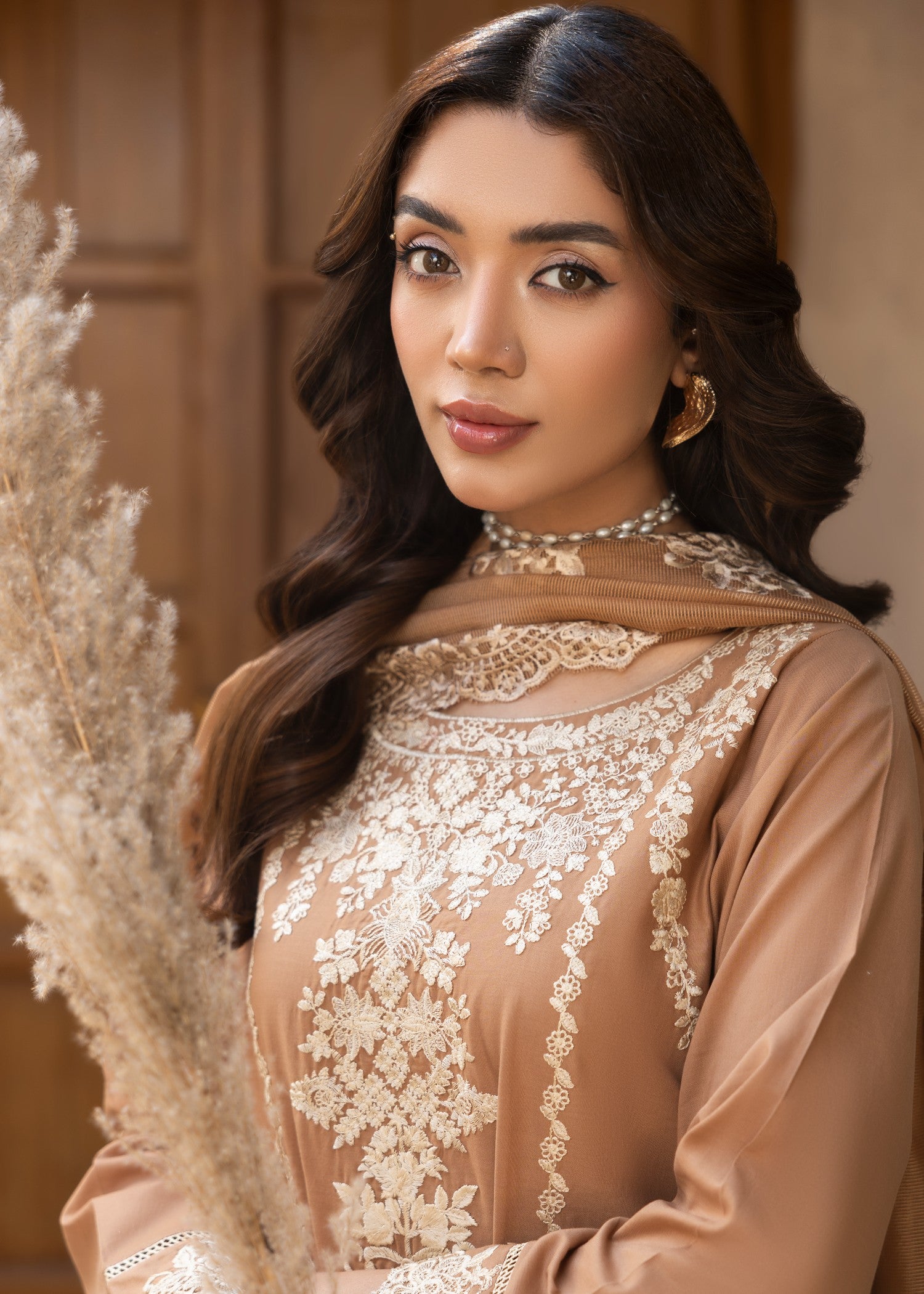 lawn cotton Kurta Set in Peanut