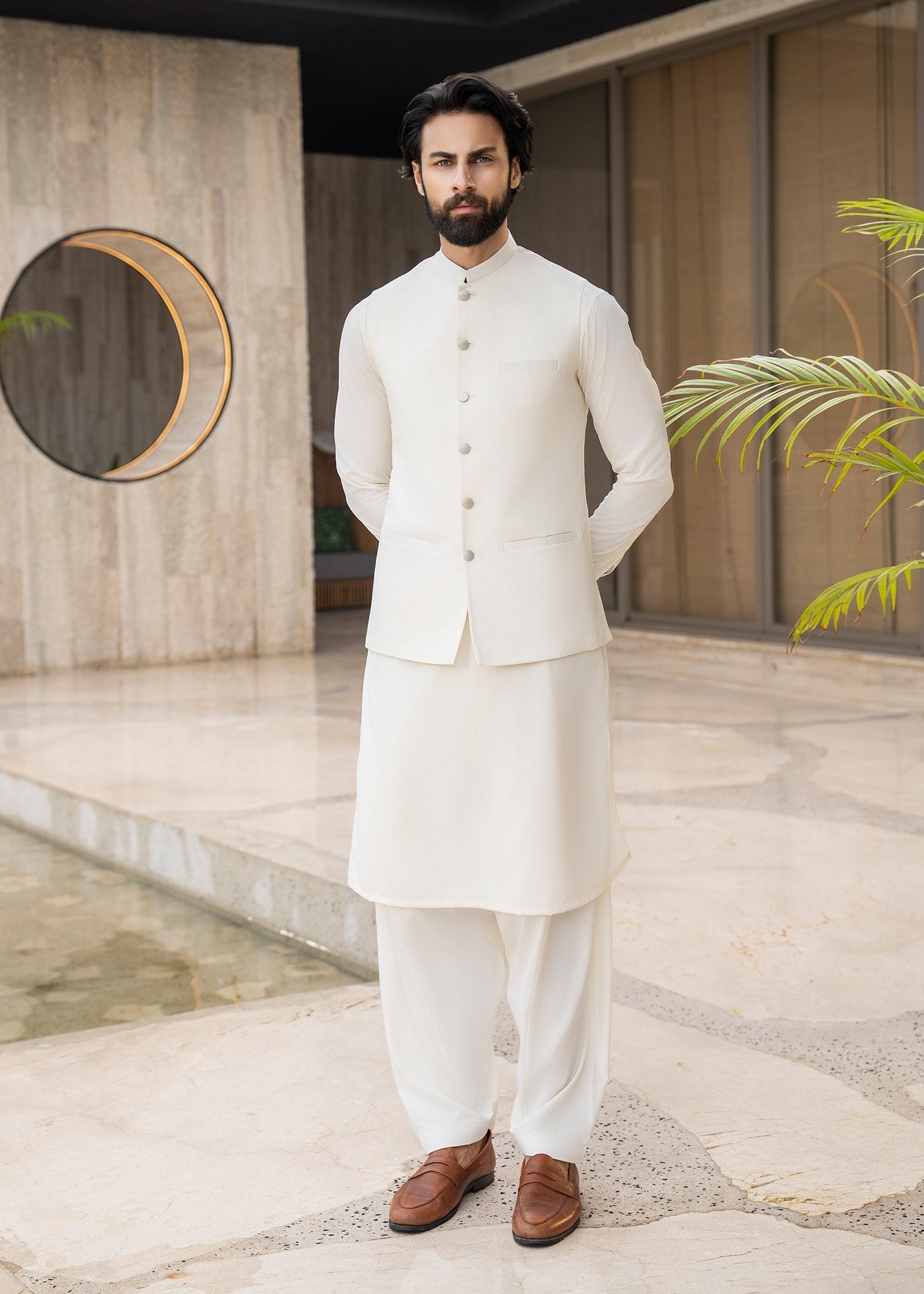 wash & wear Waistcoat in Cream by Buraq