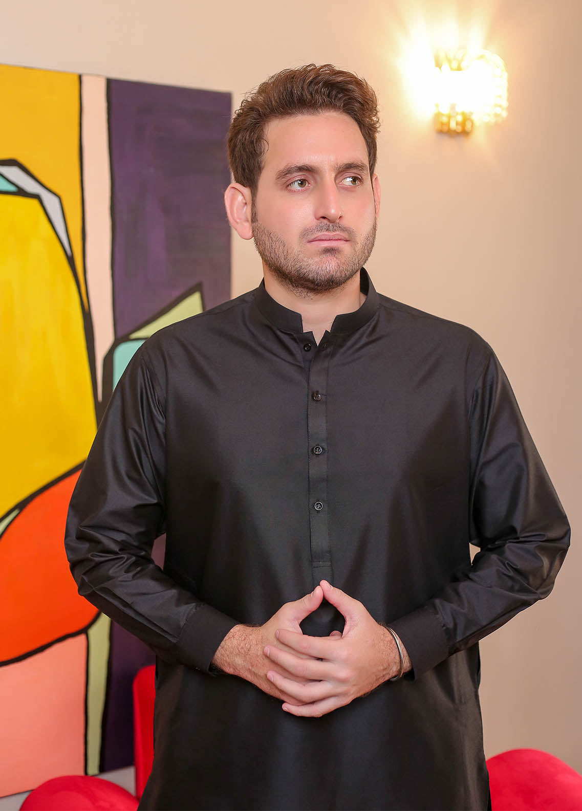 cotton silk Shalwar Kameez in Black