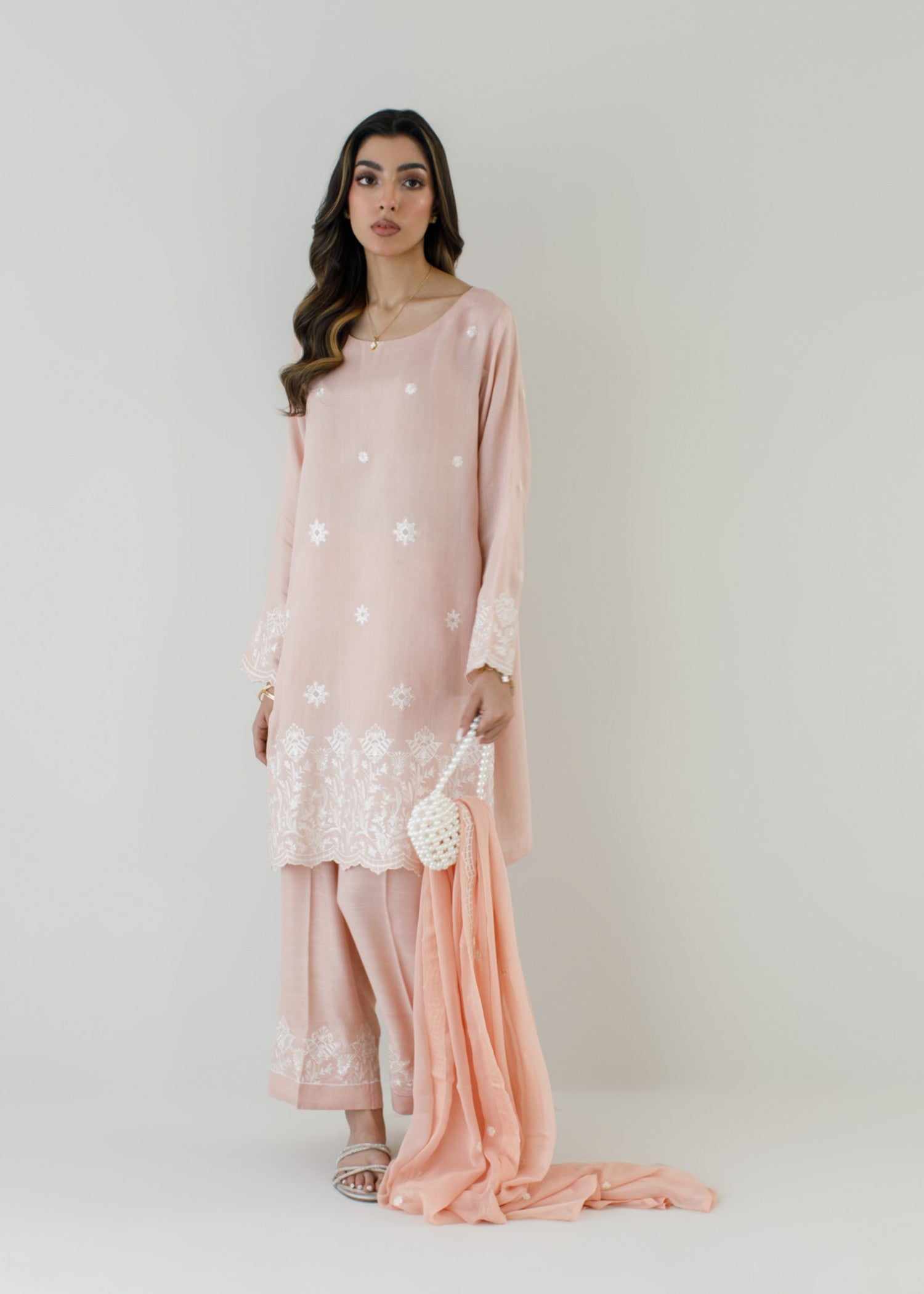 pk raw silk Kurta Set in Peach pink