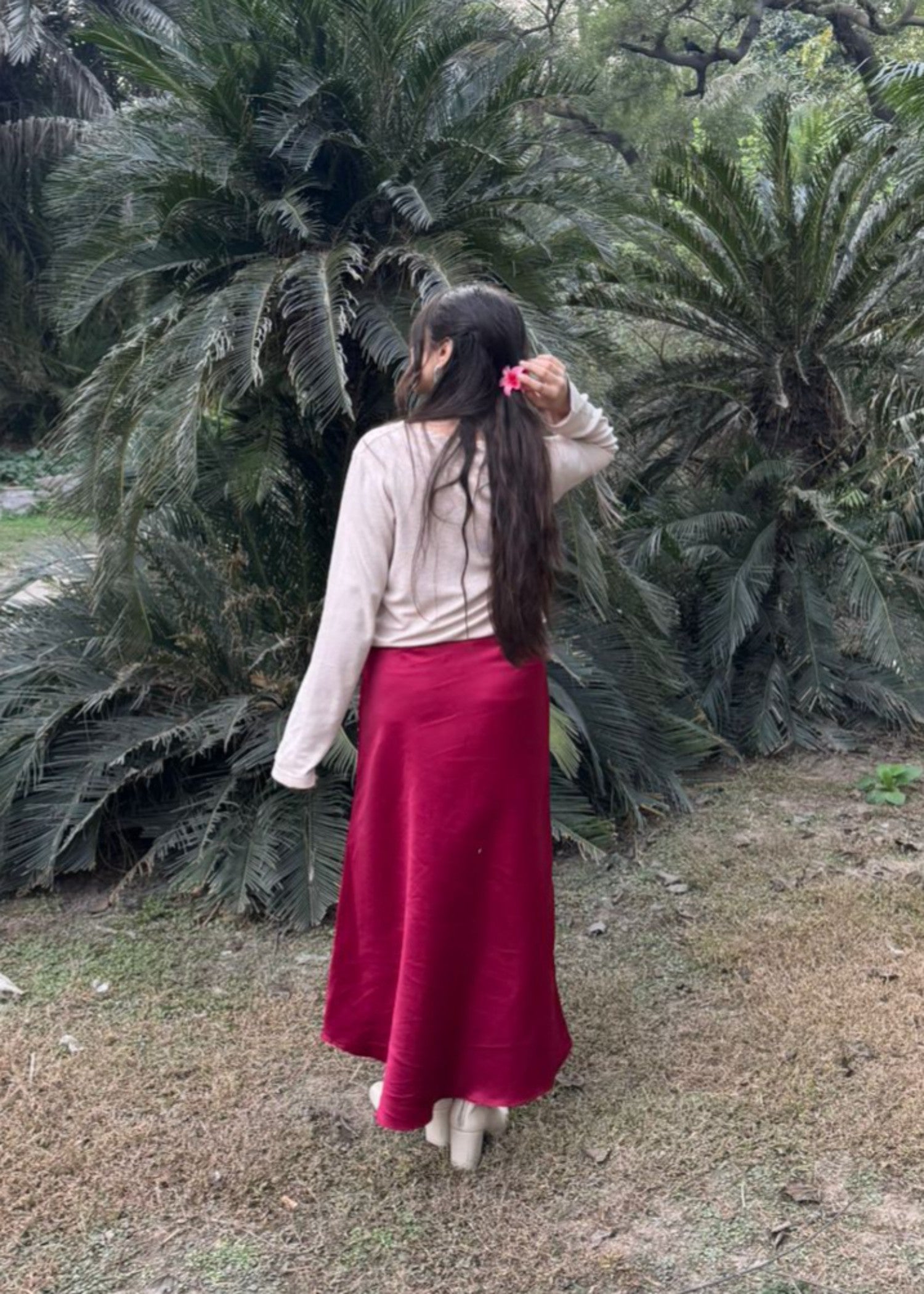 satin silk Skirt in Maroon