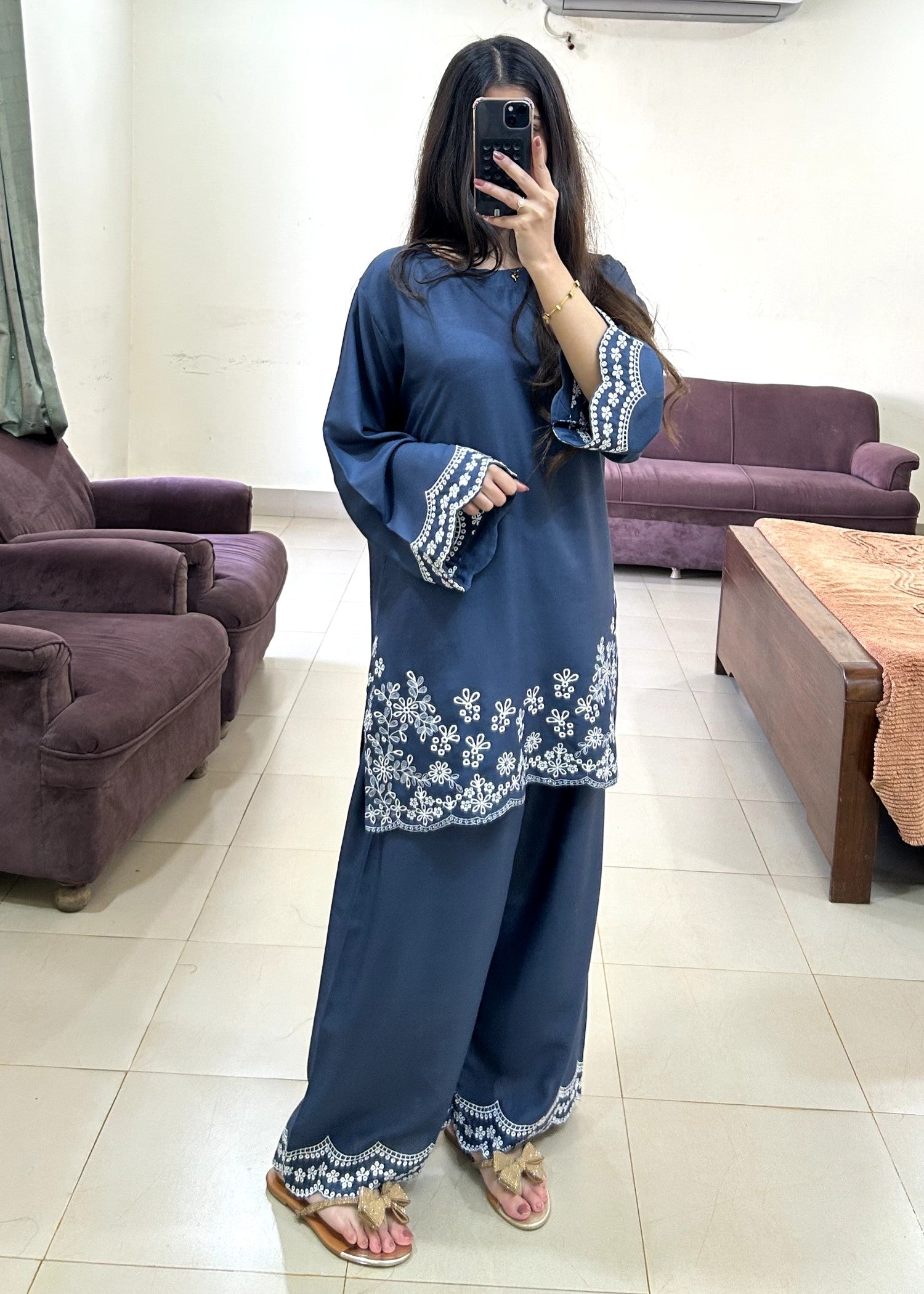 marina Kurta Set in Steel blue