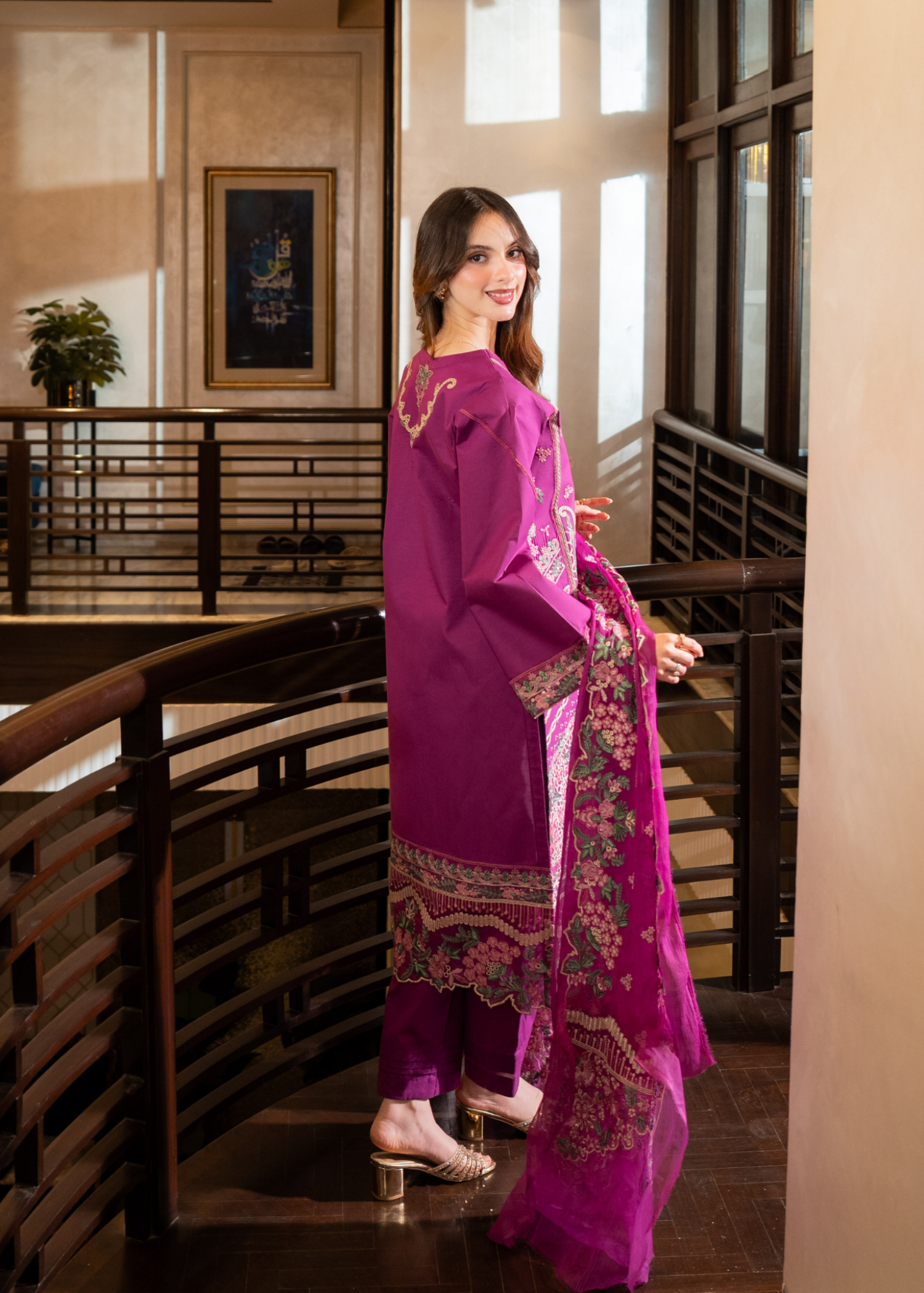 lawn Kurta Set in Magenta