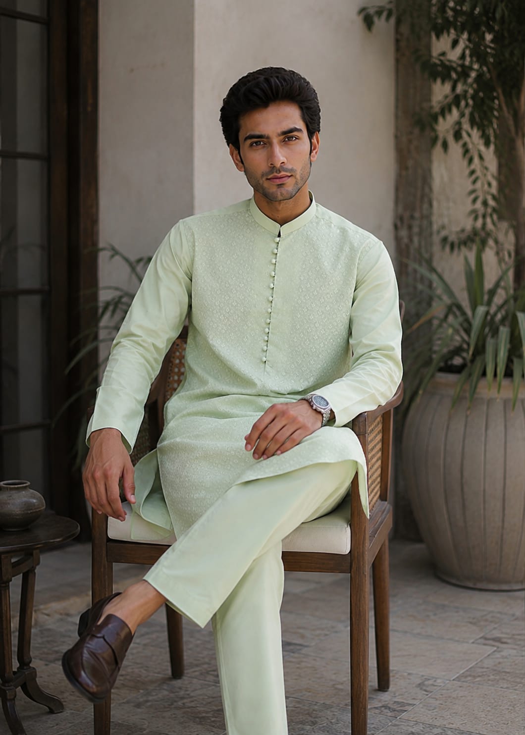 wash & wear Kurta Set in Pistachio green by Dress Club