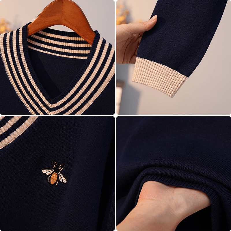 Embroidered Bee Pullover Bottoming Shirt