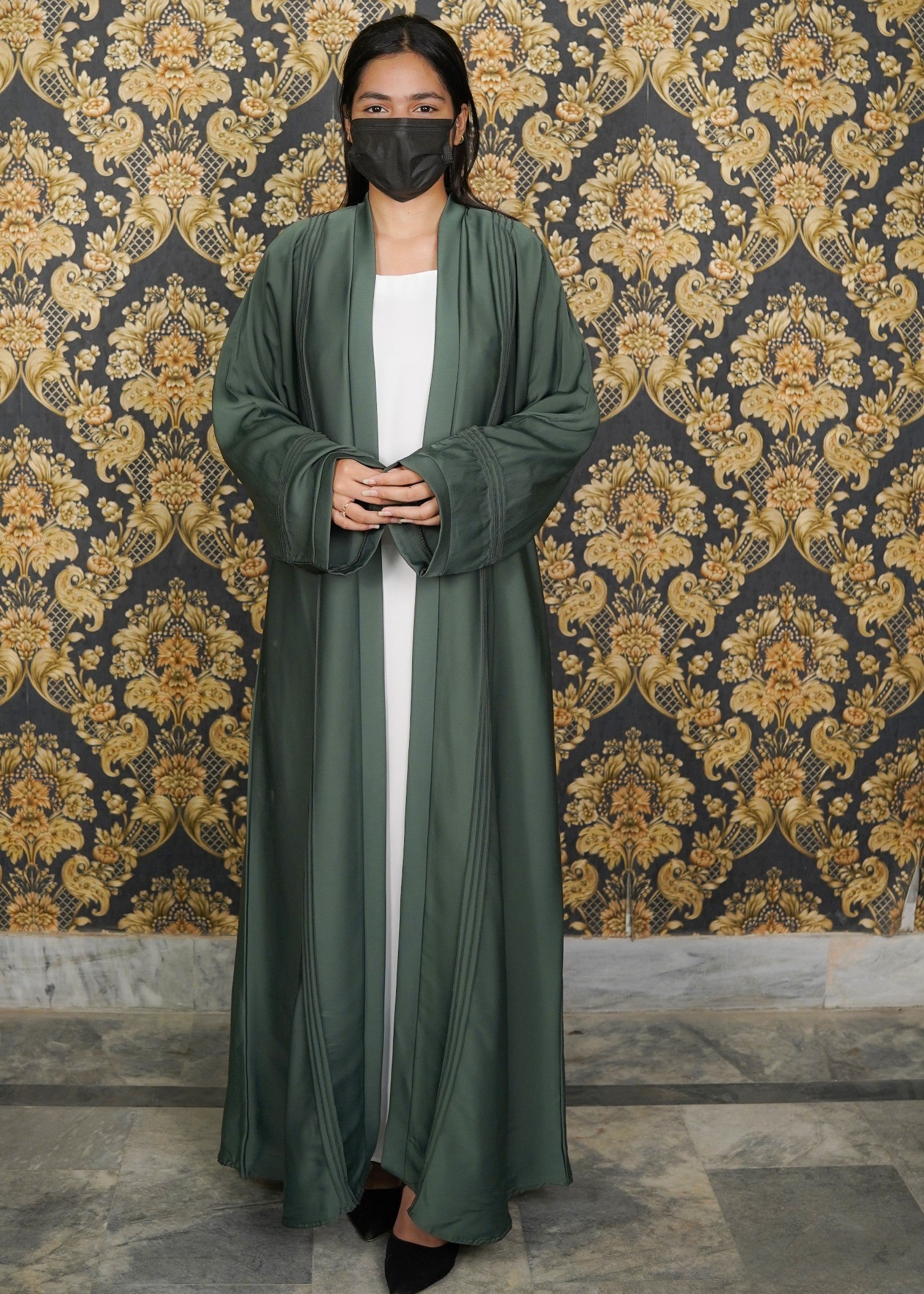 thai silk Abaya in Olive green