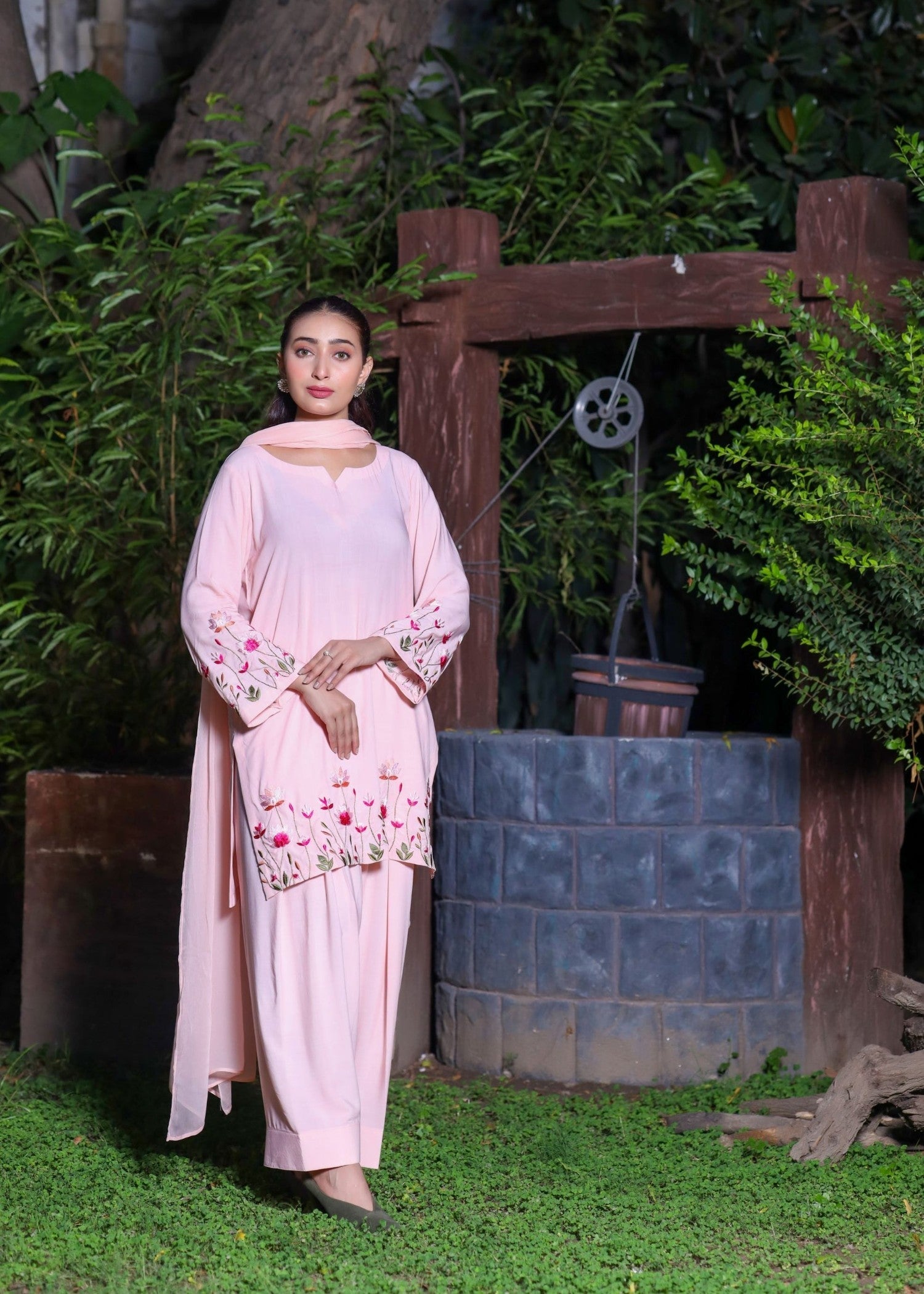 linen Kurta Set in Baby pink